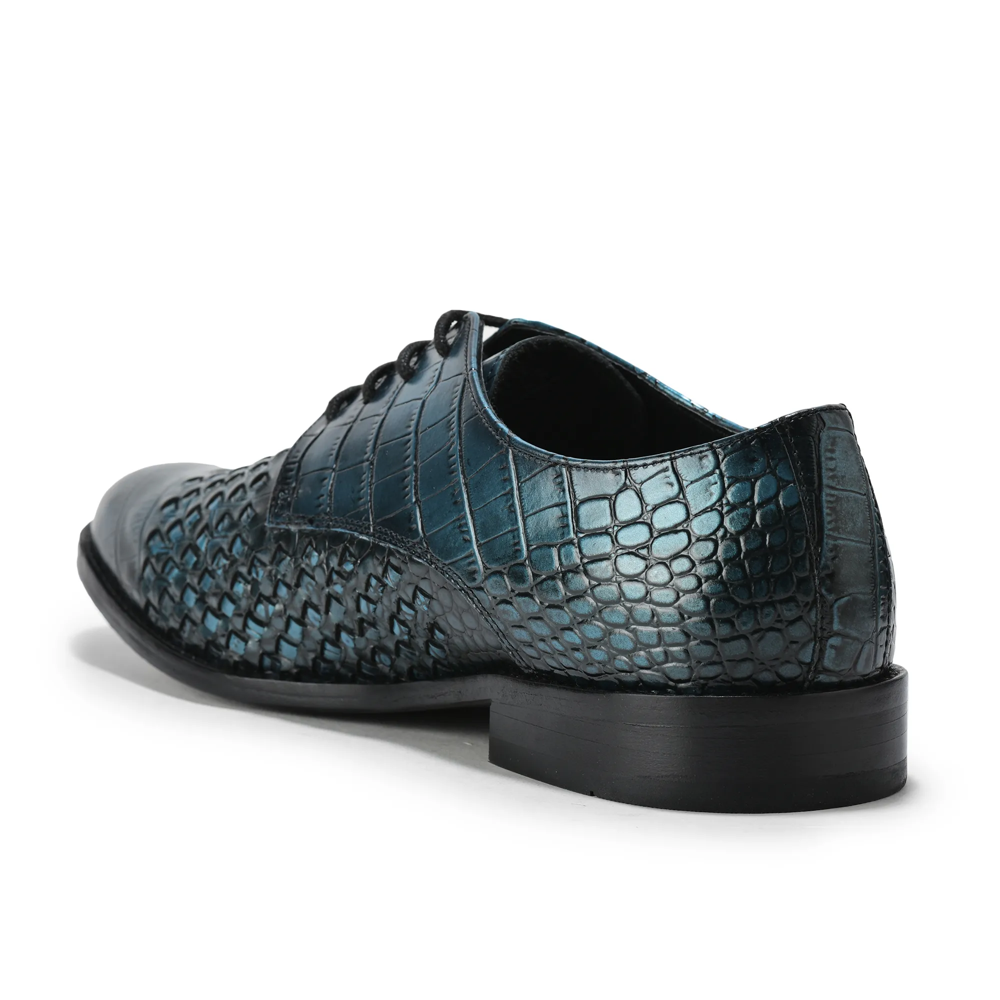 Luxury Crocodile Leather Classic Mens Lace up Shoes - Thumbnail 5