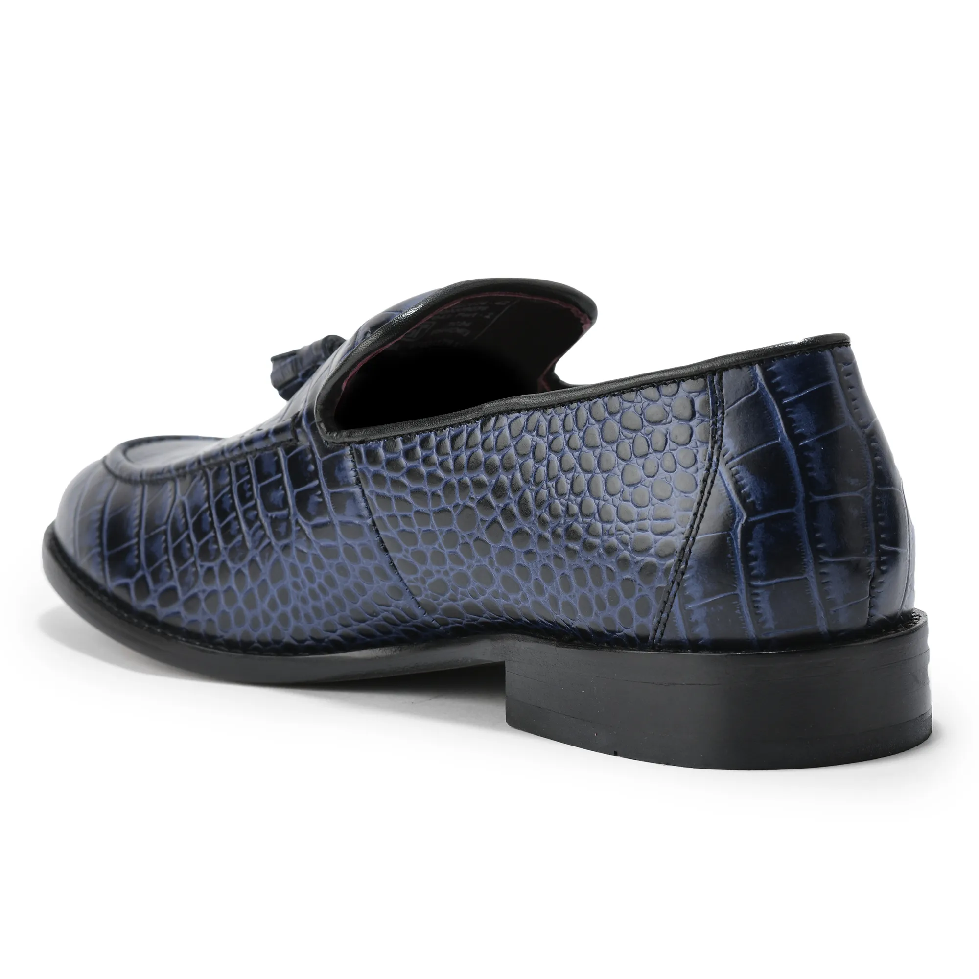 Embossed Crocodile Leather Blue Classic Lace Shoes - Thumbnail 5