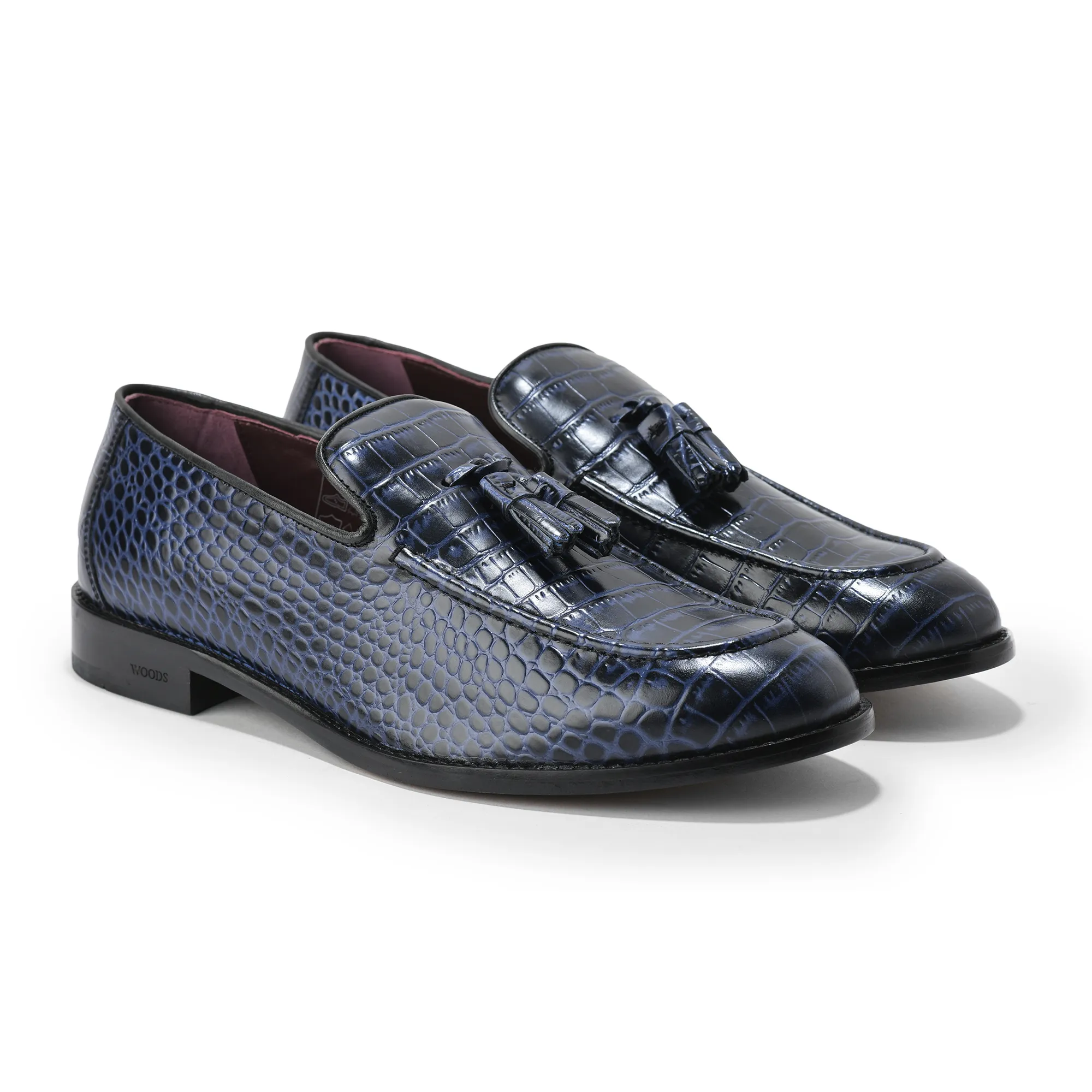 Embossed Crocodile Leather Blue Classic Lace Shoes - Thumbnail 6
