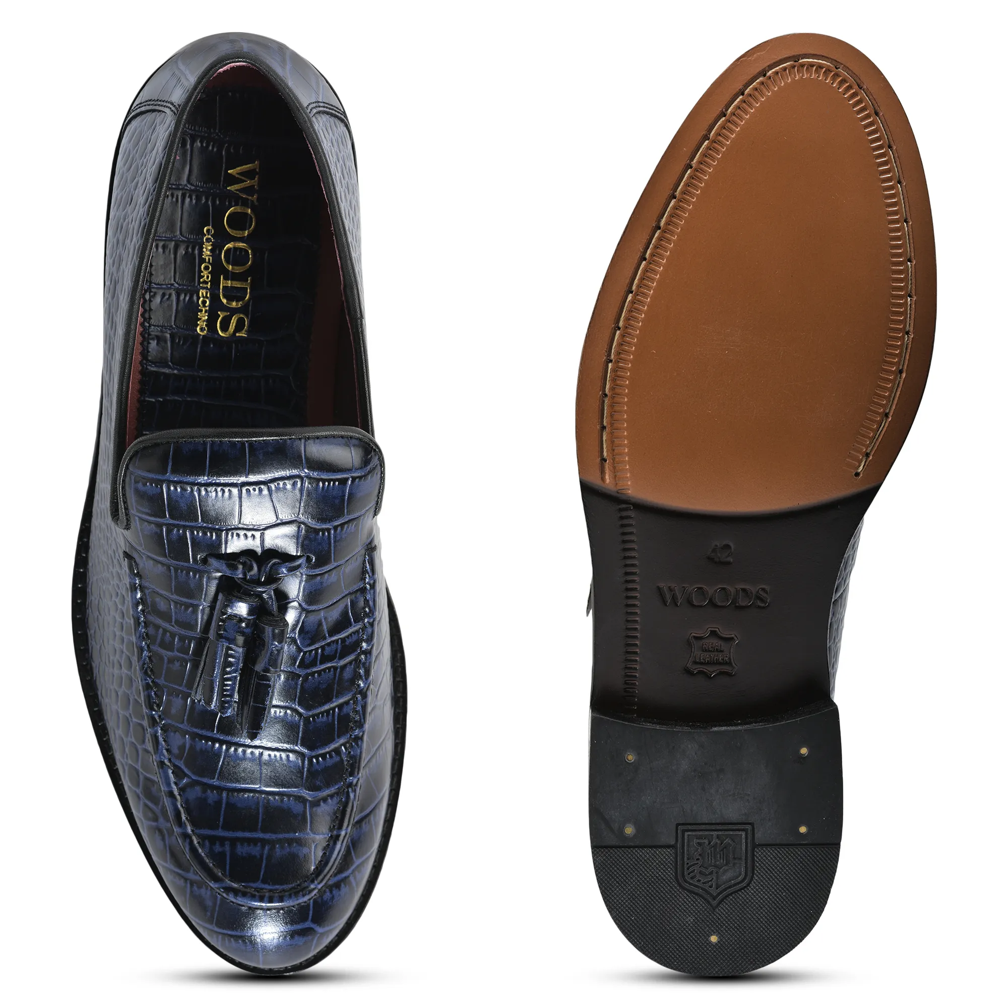 Embossed Crocodile Leather Blue Classic Lace Shoes - Thumbnail 7