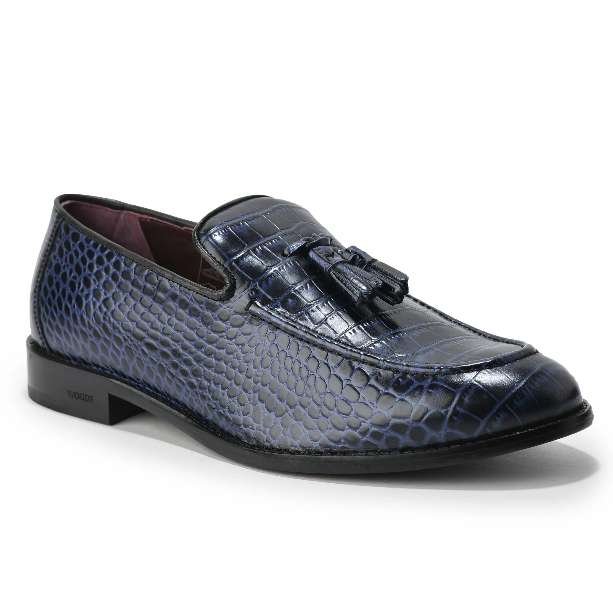 Embossed Crocodile Leather Blue Classic Lace Shoes - Thumbnail 8