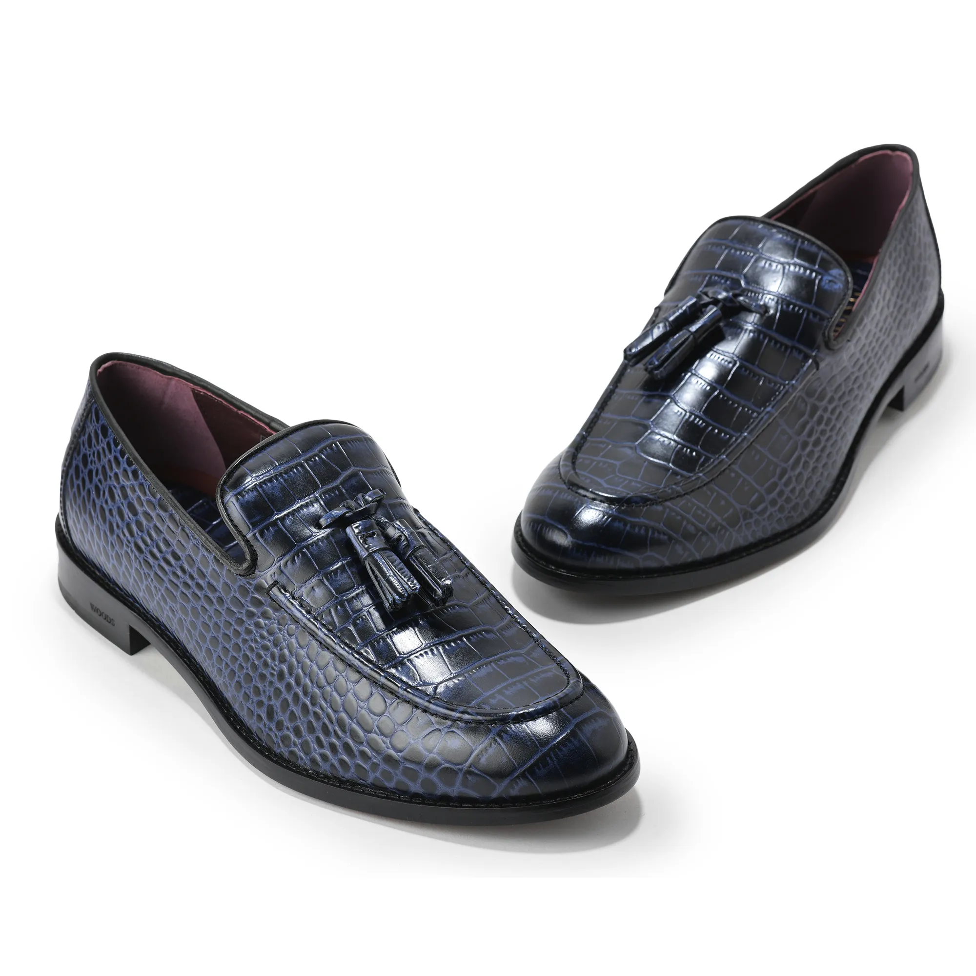 Embossed Crocodile Leather Blue Classic Lace Shoes - Thumbnail 9