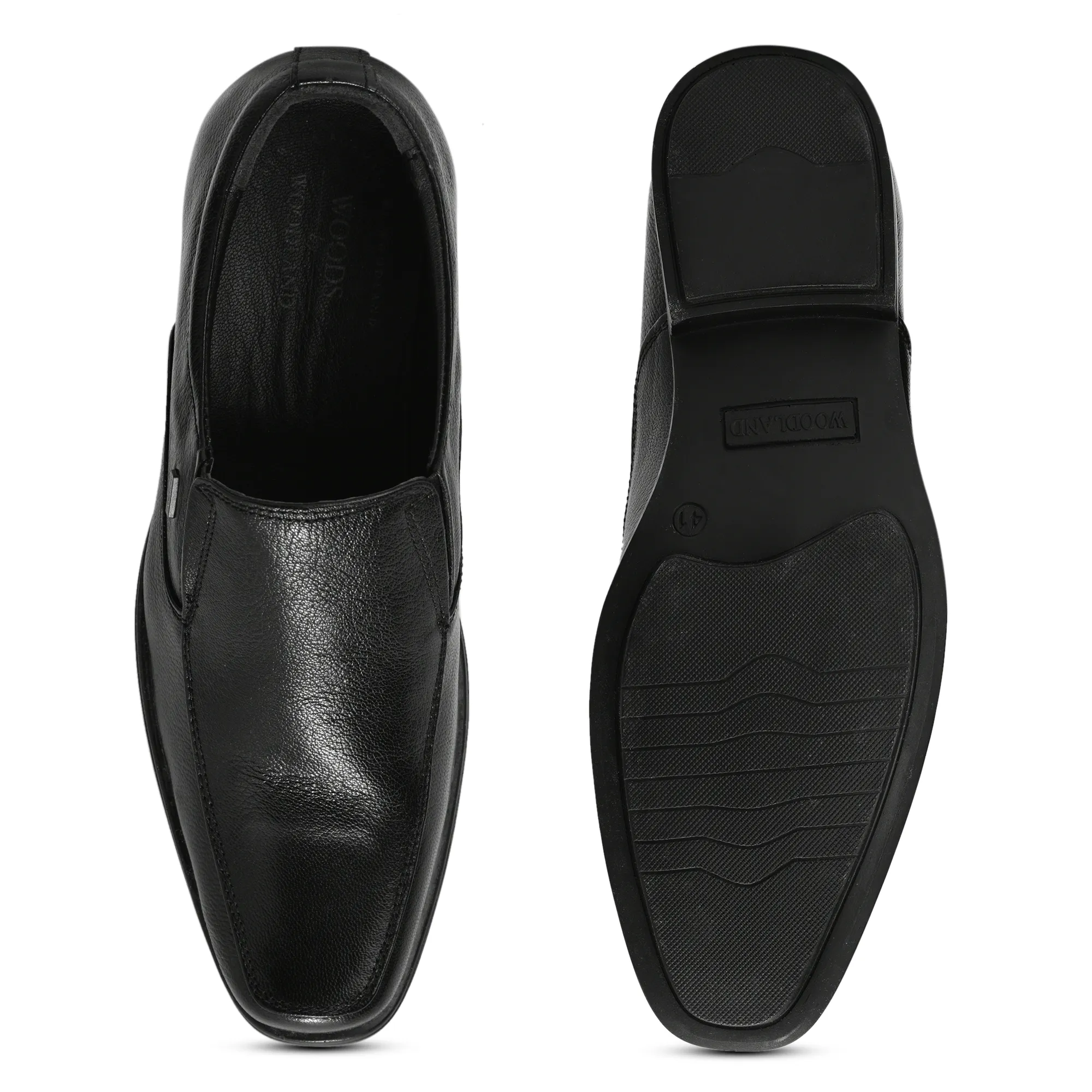 Wooland Black Leather Formal Slip-On Shoes for Men - Thumbnail 9