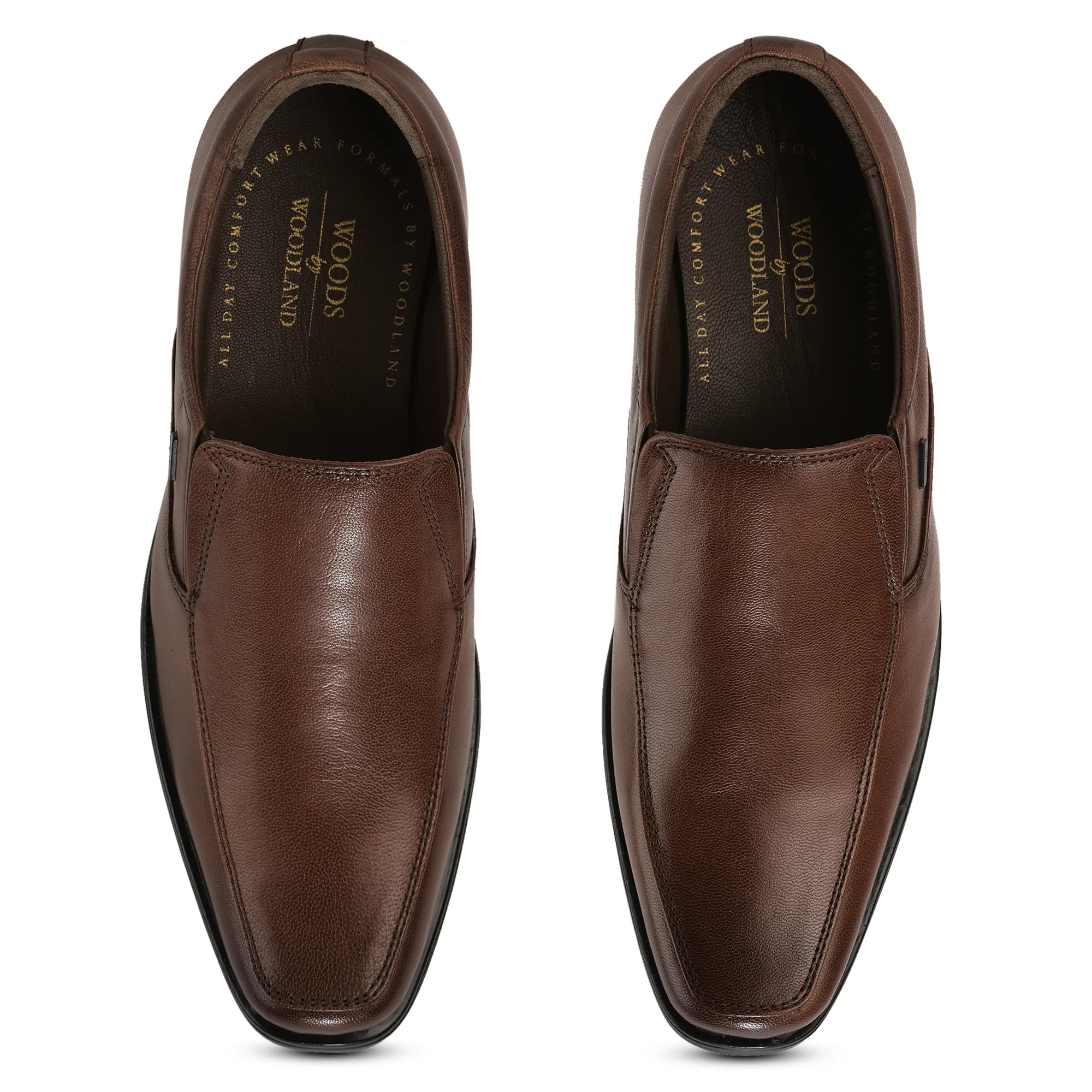 Wooland Brown Leather Formal Slip-On Shoes for Men - Thumbnail 5