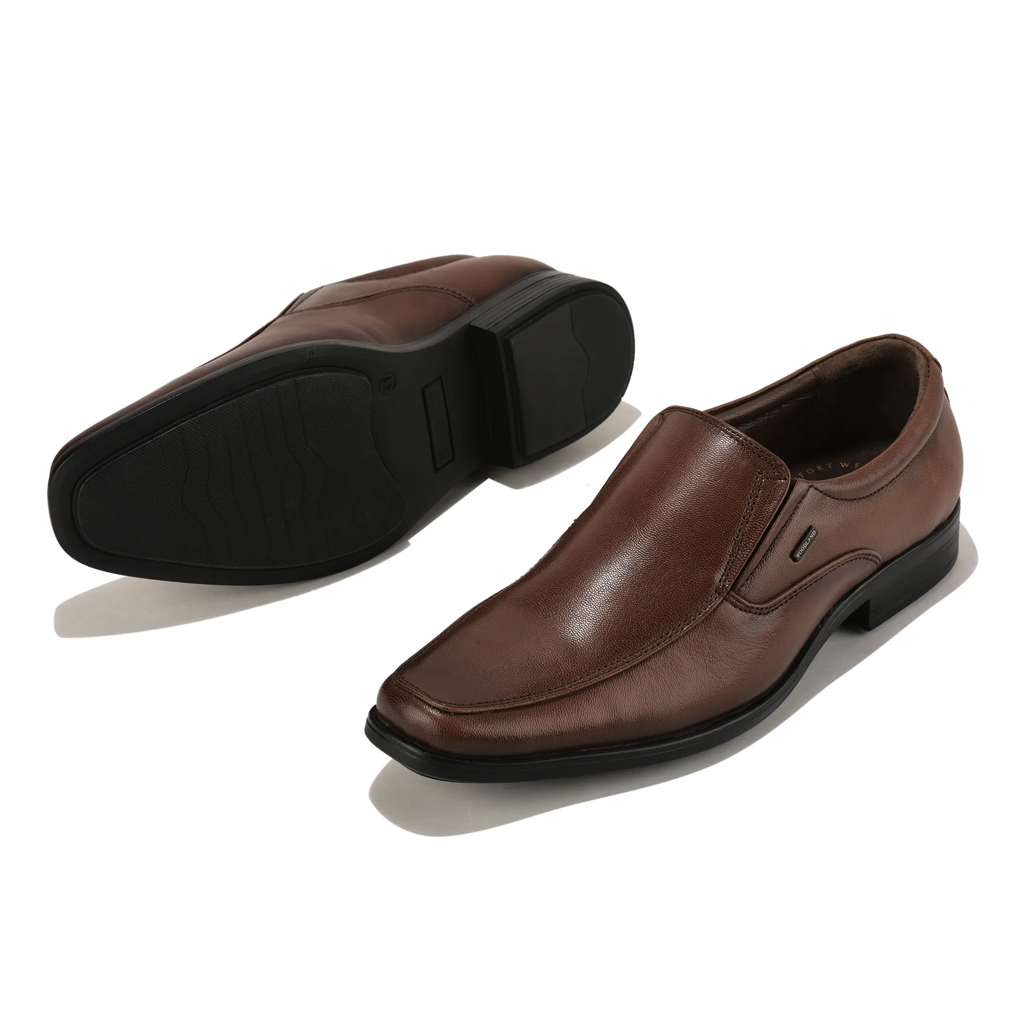 Wooland Brown Leather Formal Slip-On Shoes for Men - Thumbnail 6
