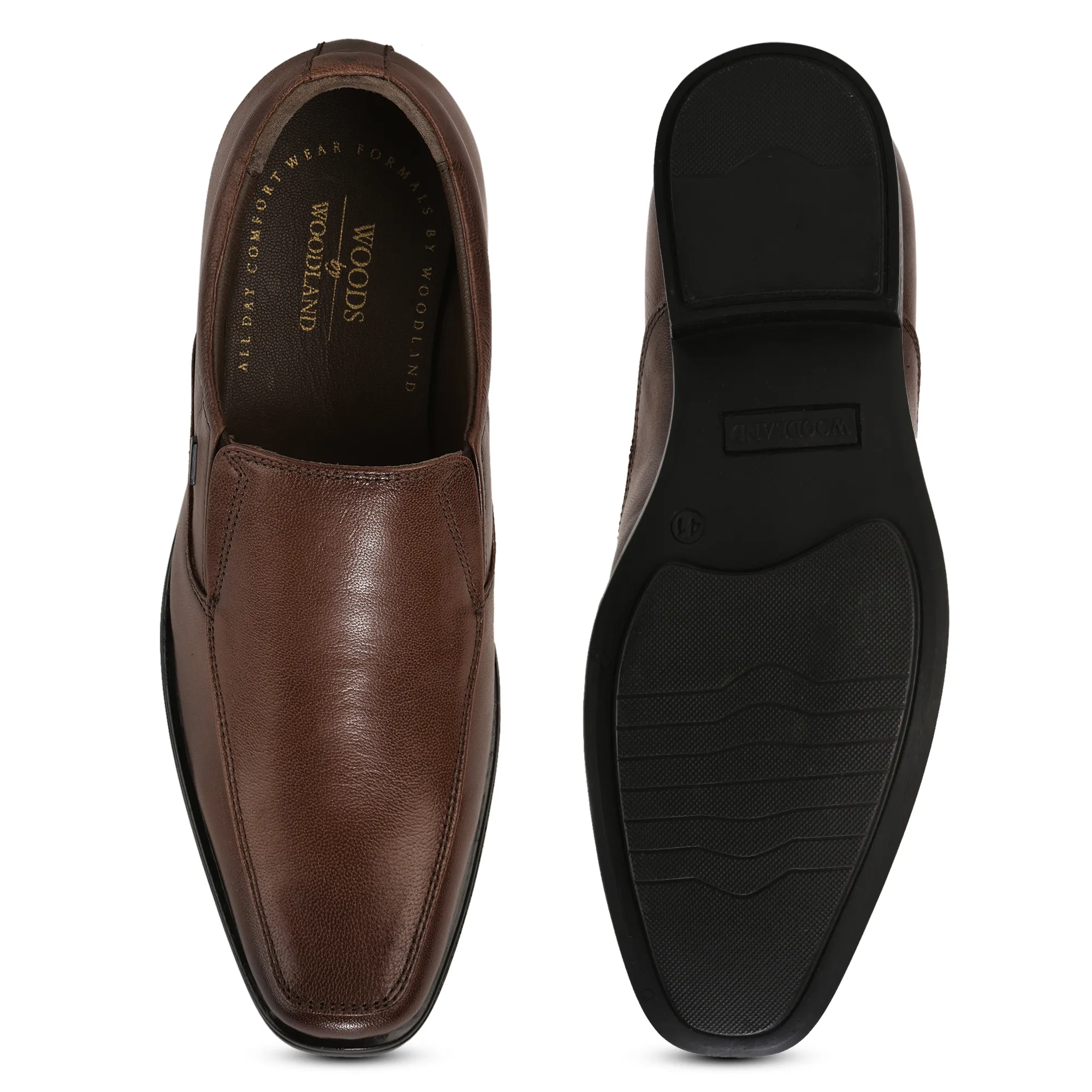 Wooland Brown Leather Formal Slip-On Shoes for Men - Thumbnail 9