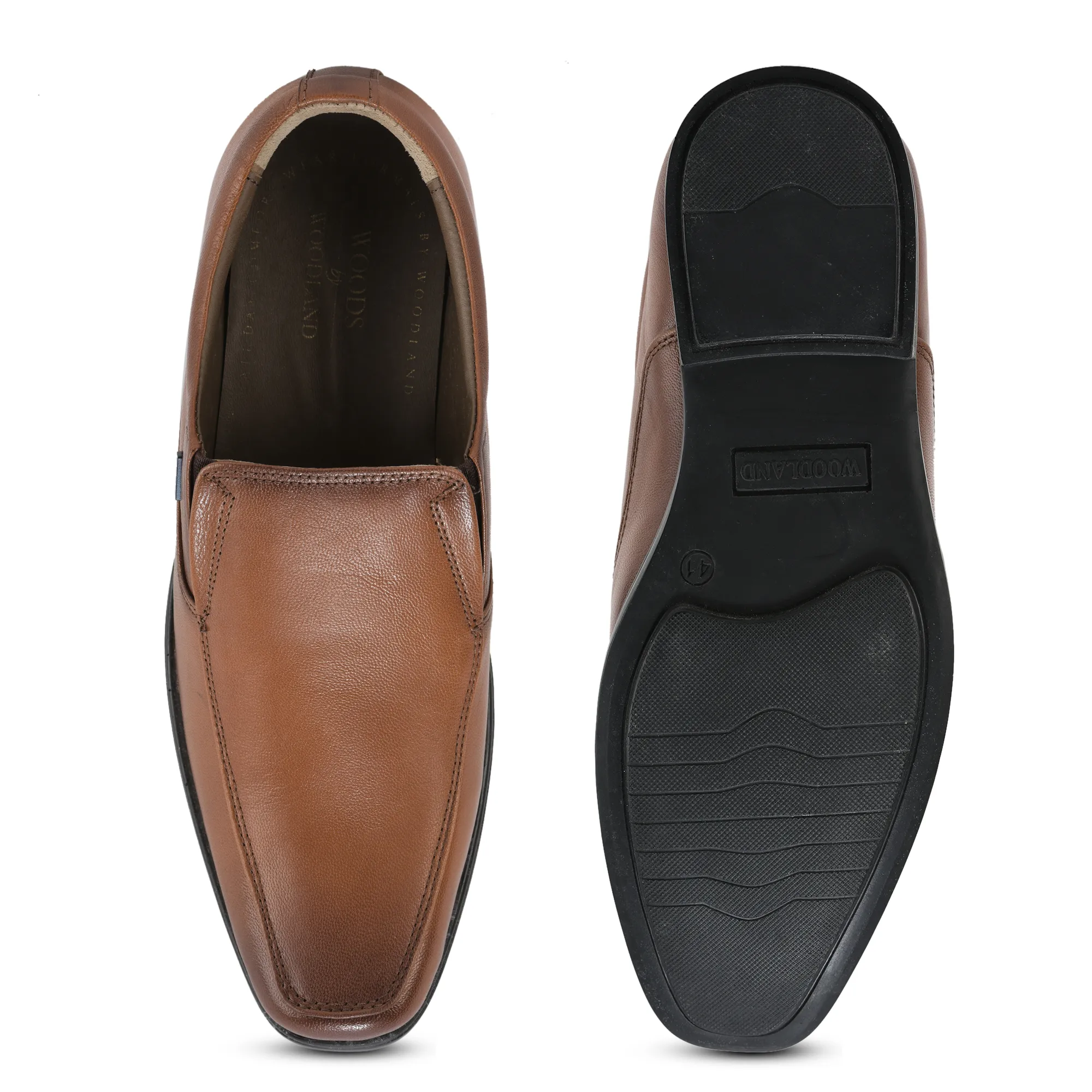 Wooland Tan Leather Formal Slip-On Shoes for Men - Thumbnail 9