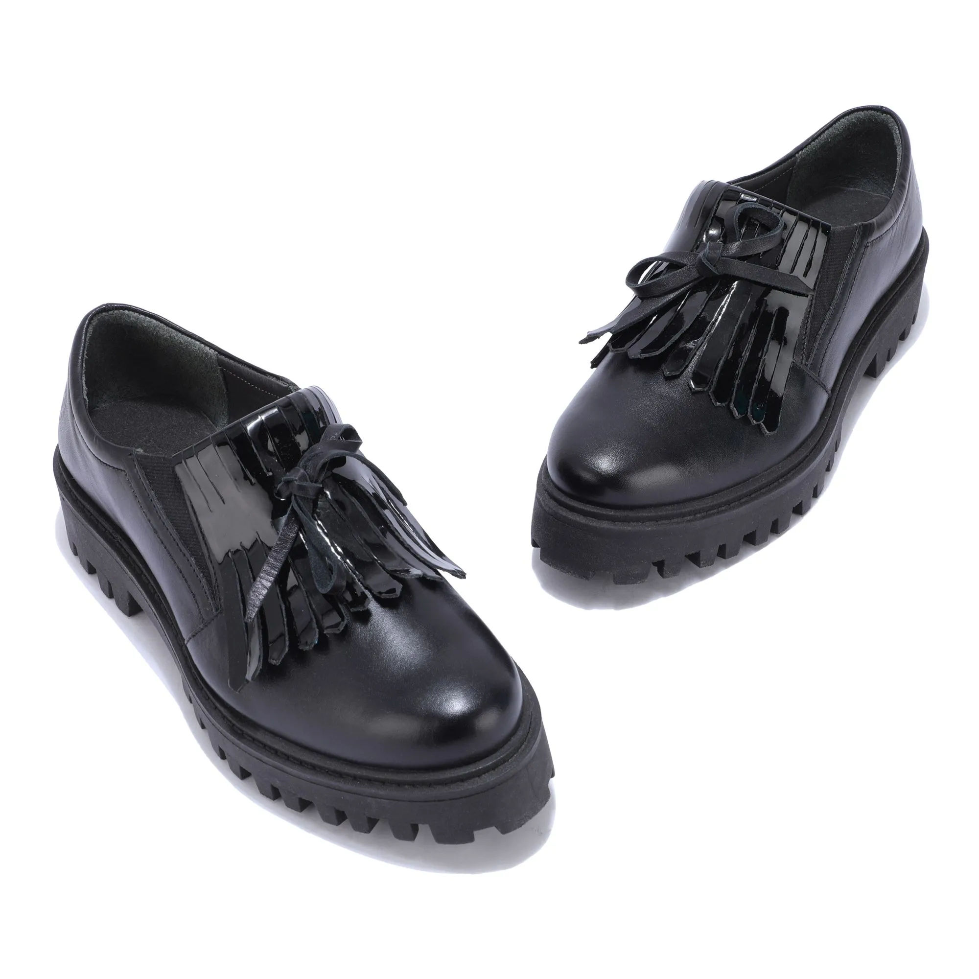 Black chunky sole loafers for women - Thumbnail 2