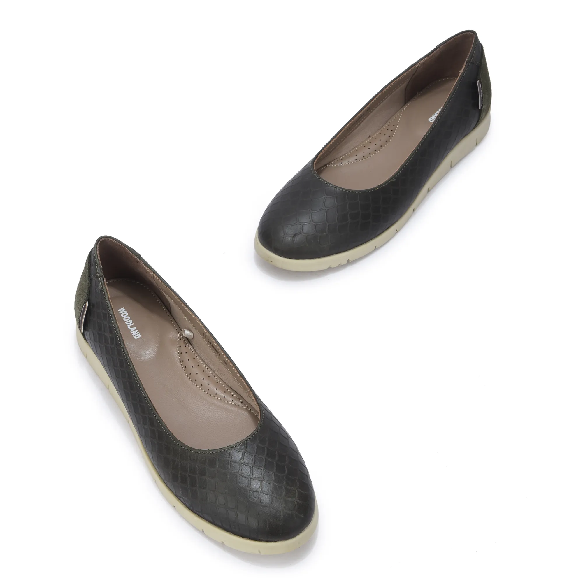 Women Olive Green Everyday Nubuk Ballet Flats - Thumbnail 2