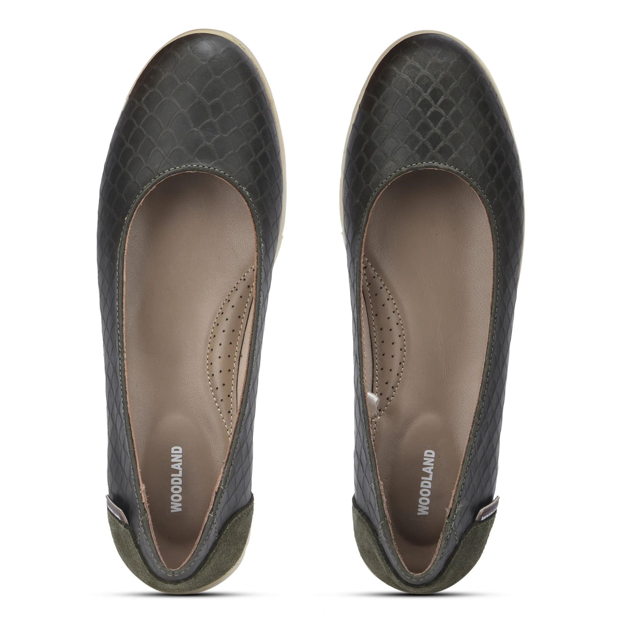 Women Olive Green Everyday Nubuk Ballet Flats - Thumbnail 4