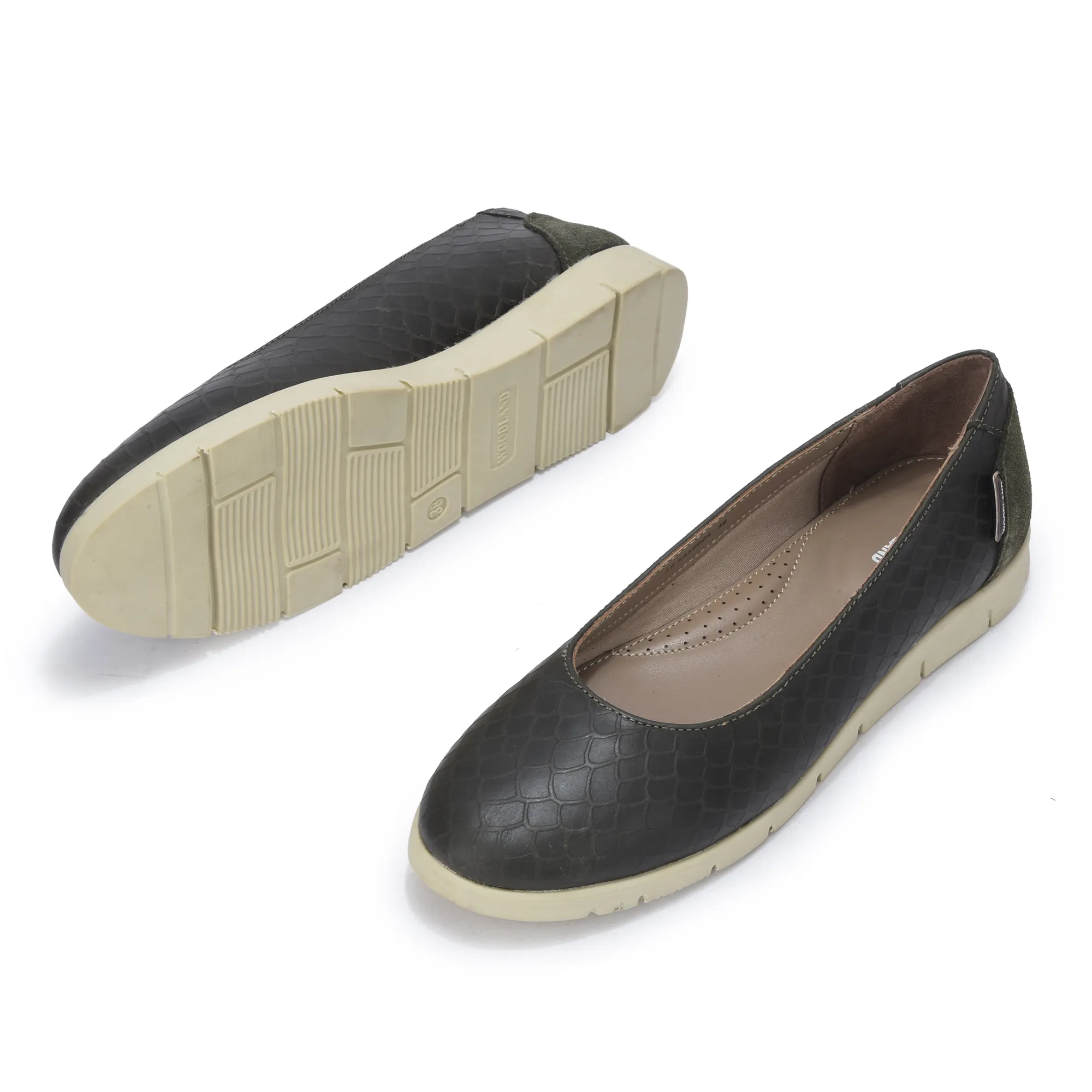 Women Olive Green Everyday Nubuk Ballet Flats - Thumbnail 5