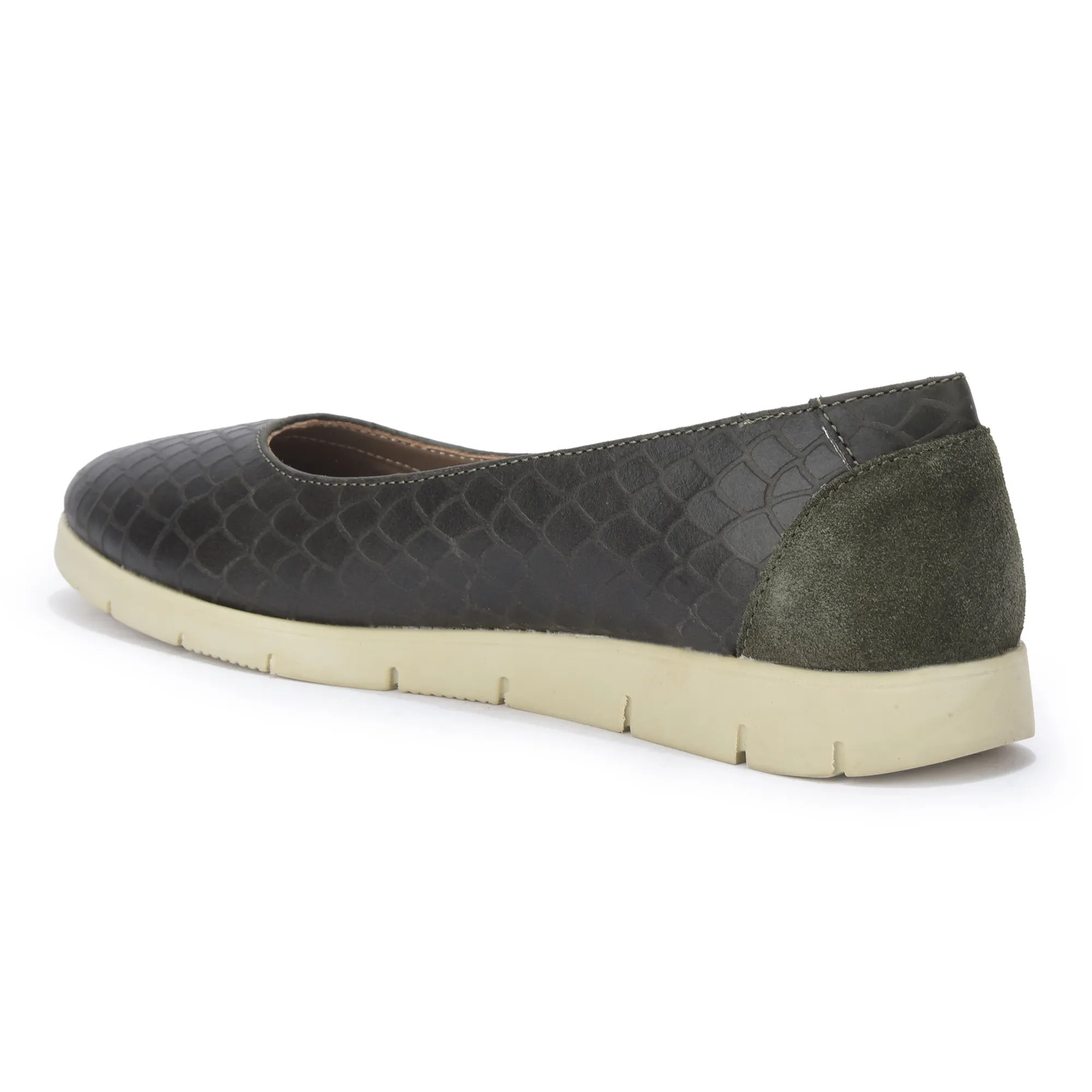 Women Olive Green Everyday Nubuk Ballet Flats - Thumbnail 6