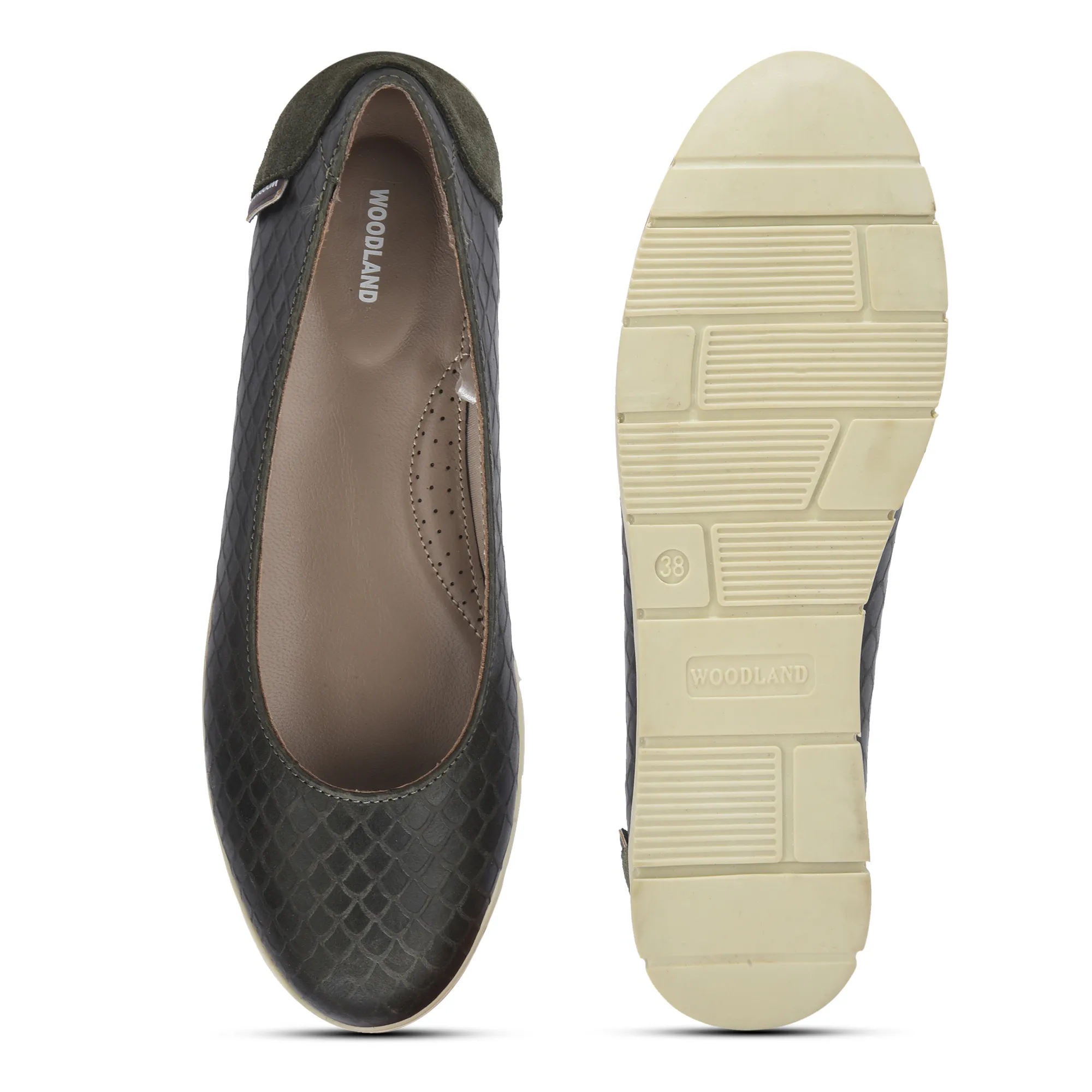 Women Olive Green Everyday Nubuk Ballet Flats - Thumbnail 8