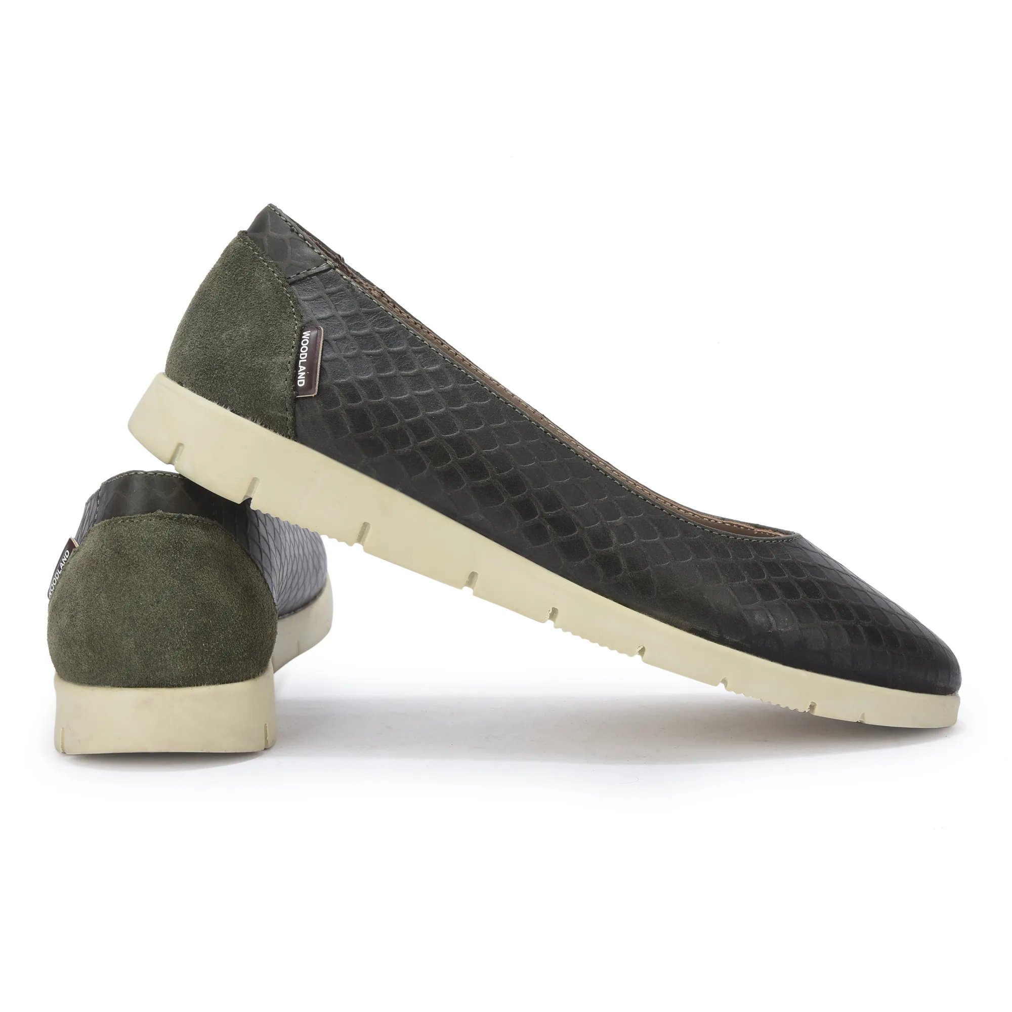 Women Olive Green Everyday Nubuk Ballet Flats - Thumbnail 10