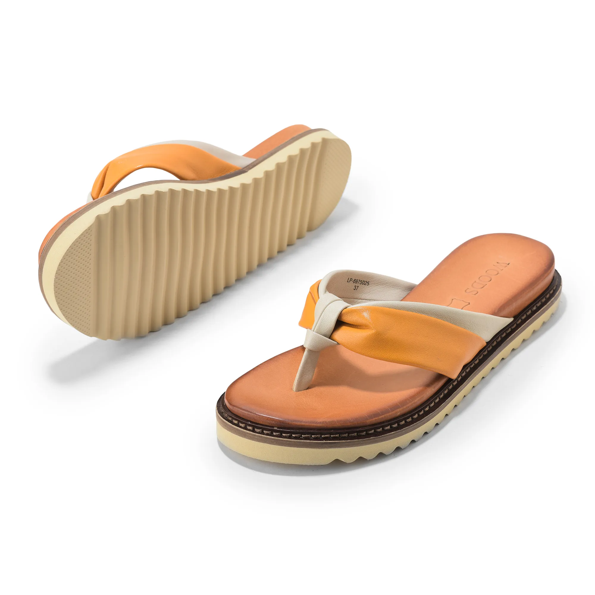 Mustard/Ivory Soft Dual Toned Ladies Slippers - Thumbnail 3