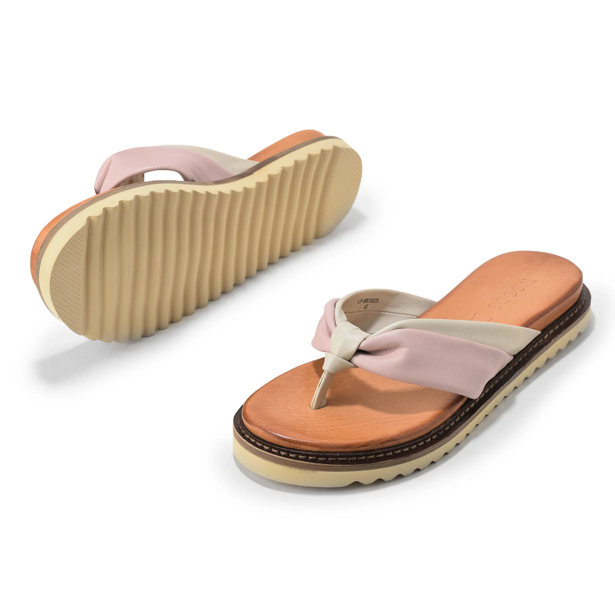 Pink/Ivory Soft Dual Toned Ladies Slippers - Thumbnail 3