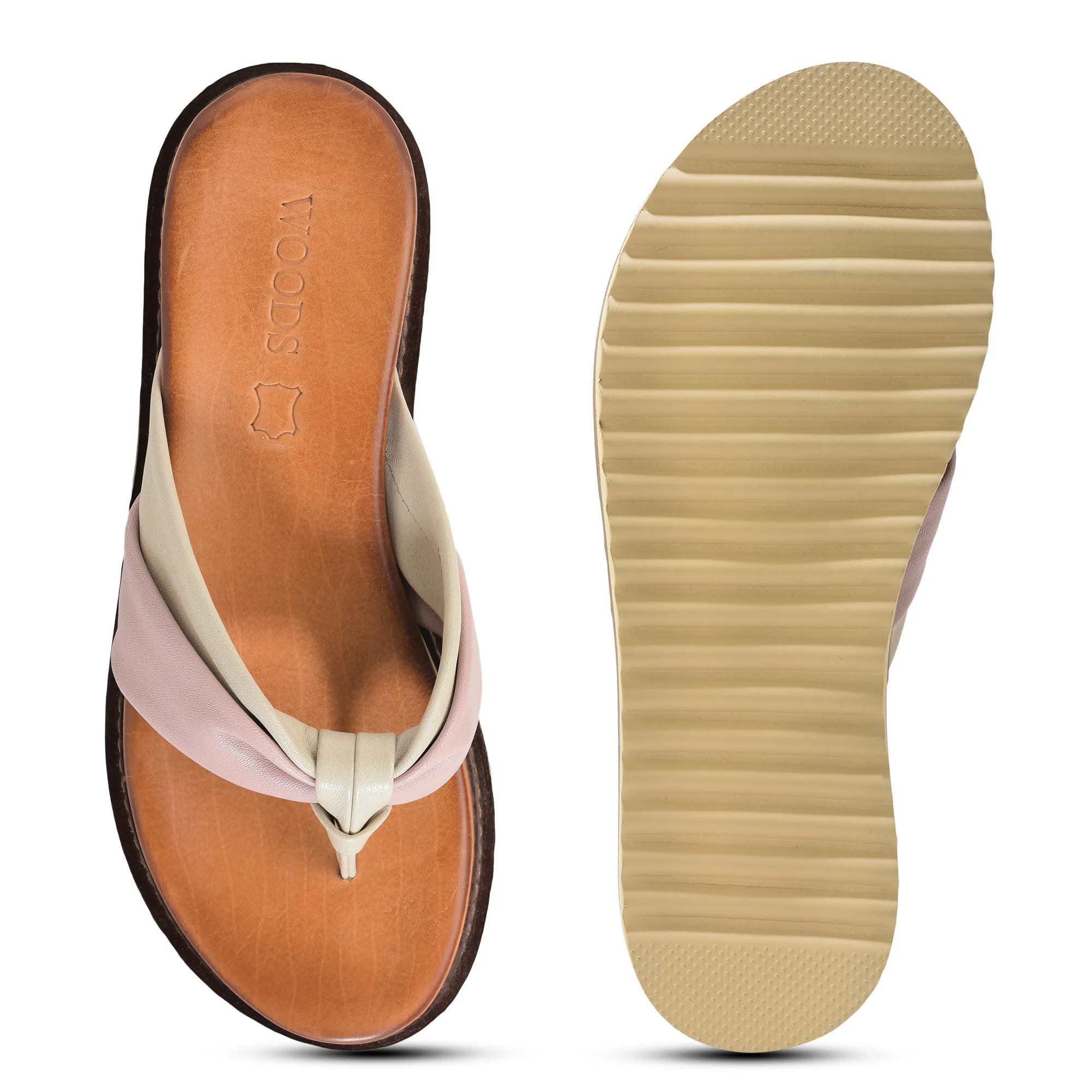 Pink/Ivory Soft Dual Toned Ladies Slippers - Thumbnail 6