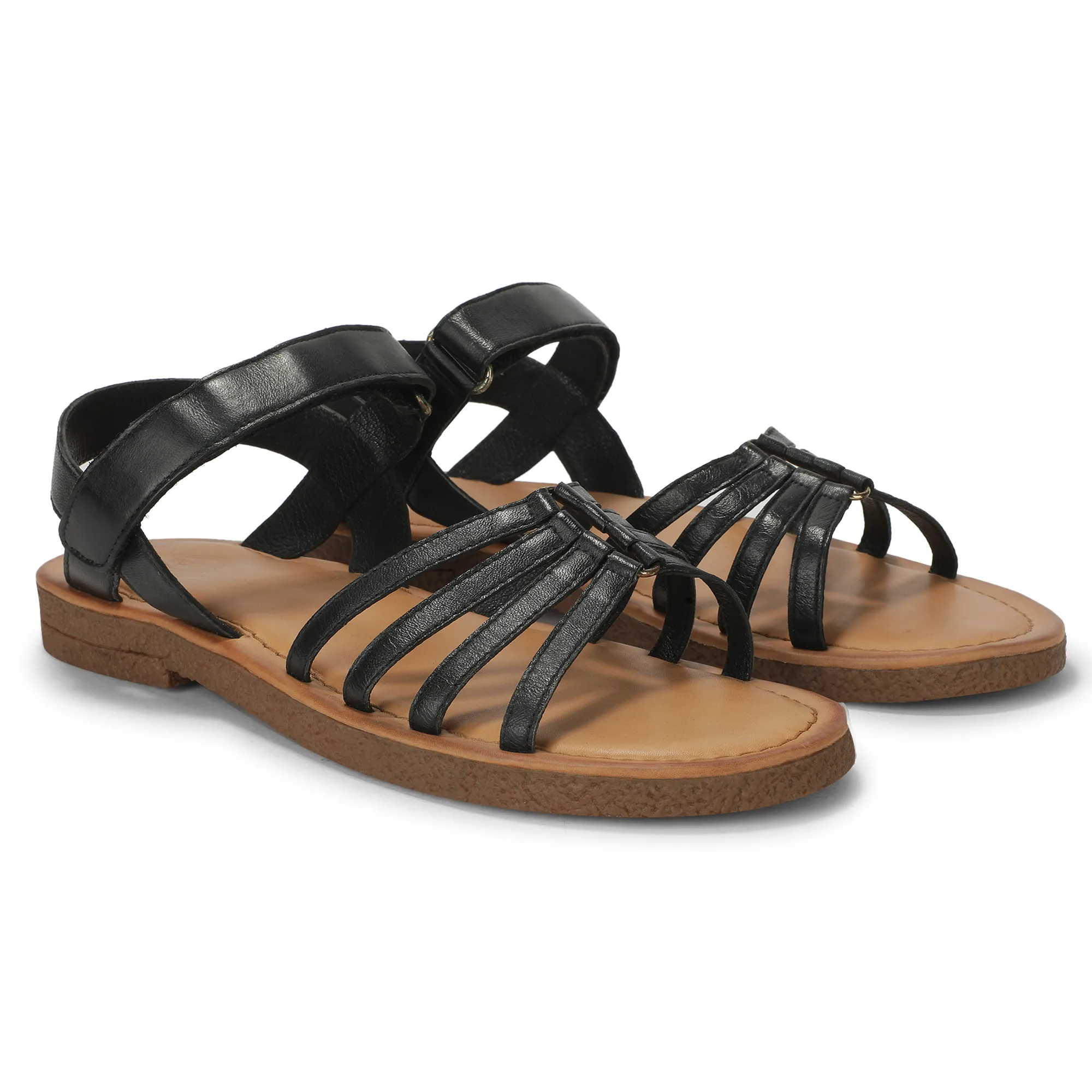 Black Multi Strap Sandals For Ladies - Thumbnail 8