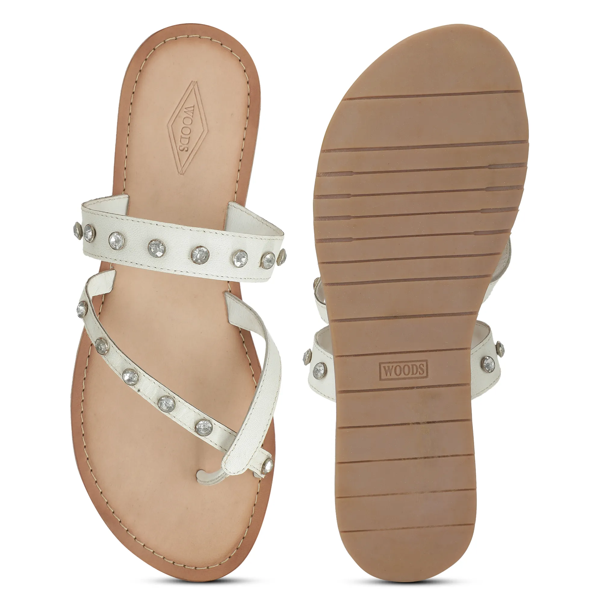 Woods White Ladies Slippres With Unique Strap - Thumbnail 9
