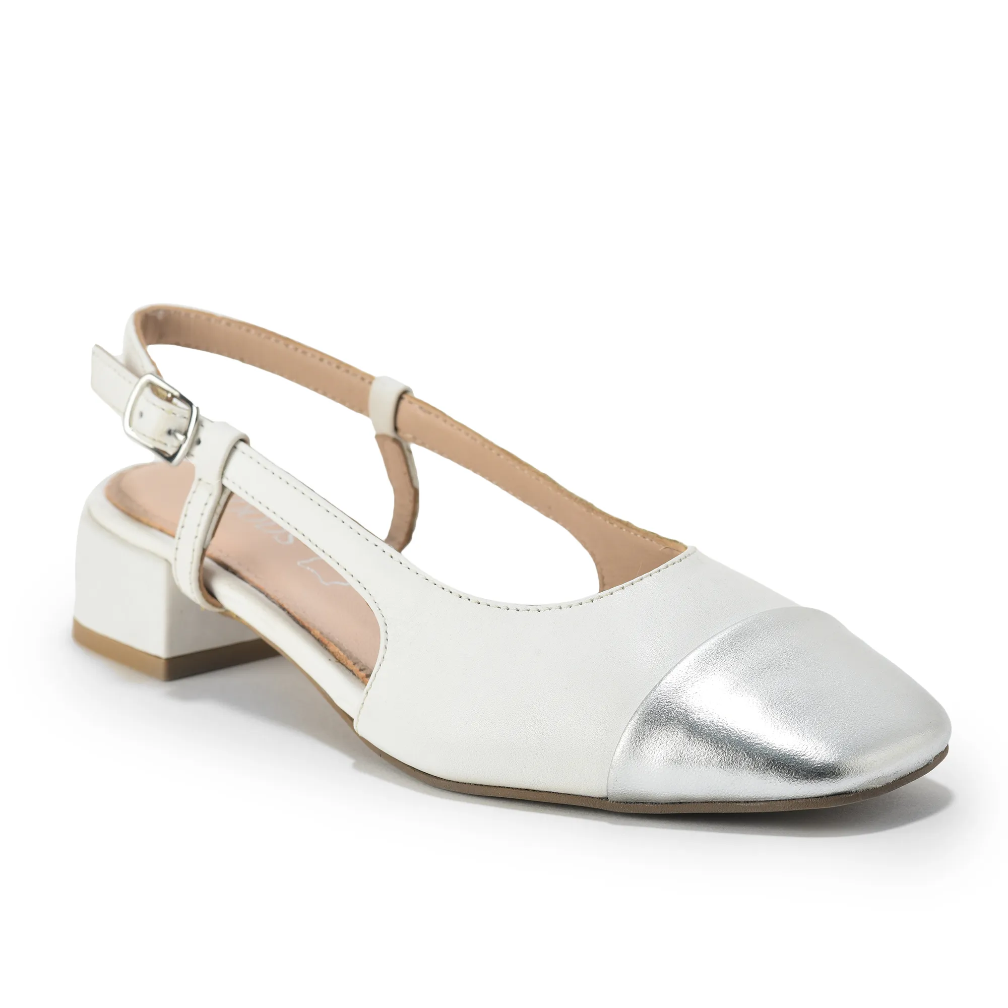 Stylish White/Silver Ladies Sandal with Metallic Accent - Thumbnail 7