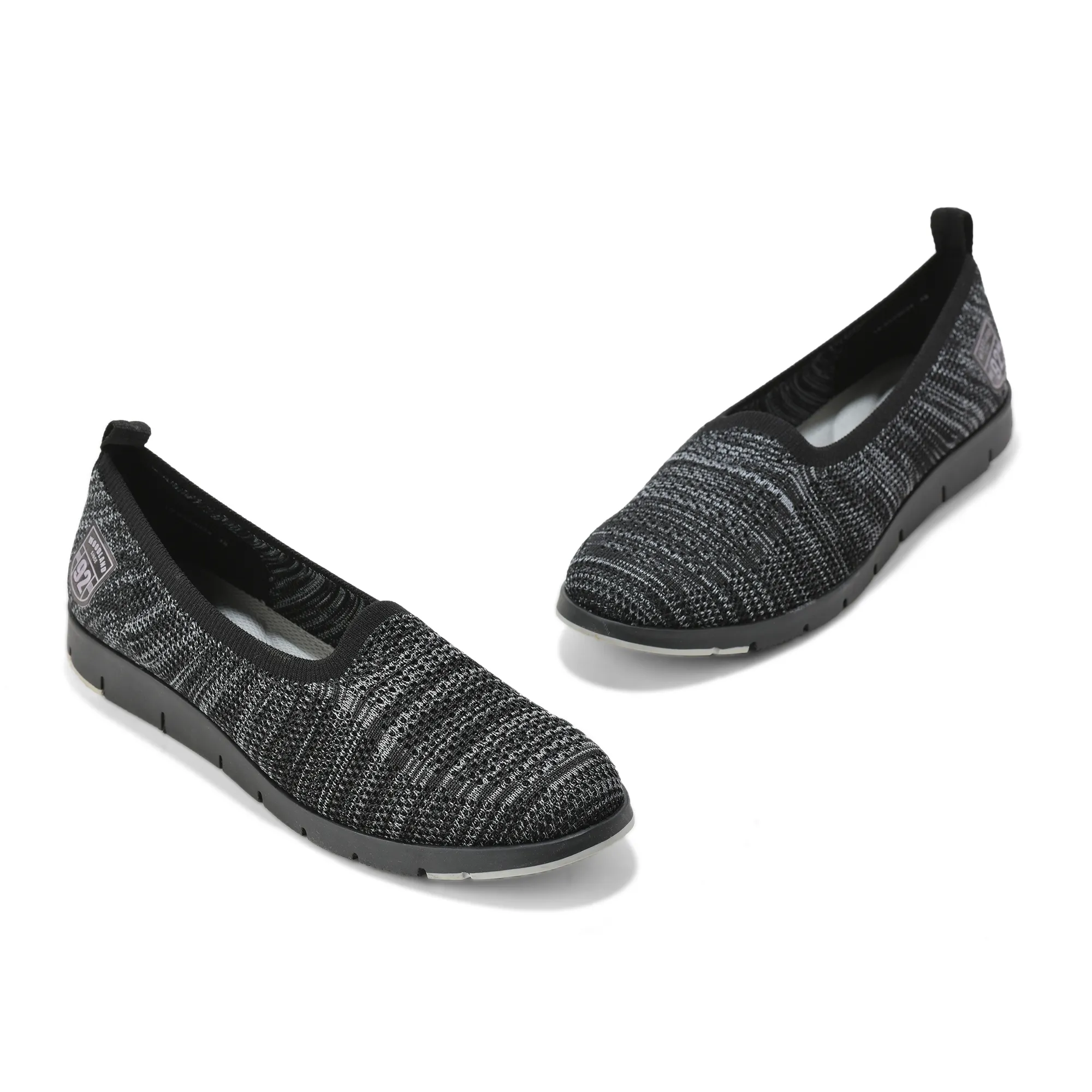 Woodland Ladies Black Fabric Bally Slip-On Shoes - Thumbnail 3