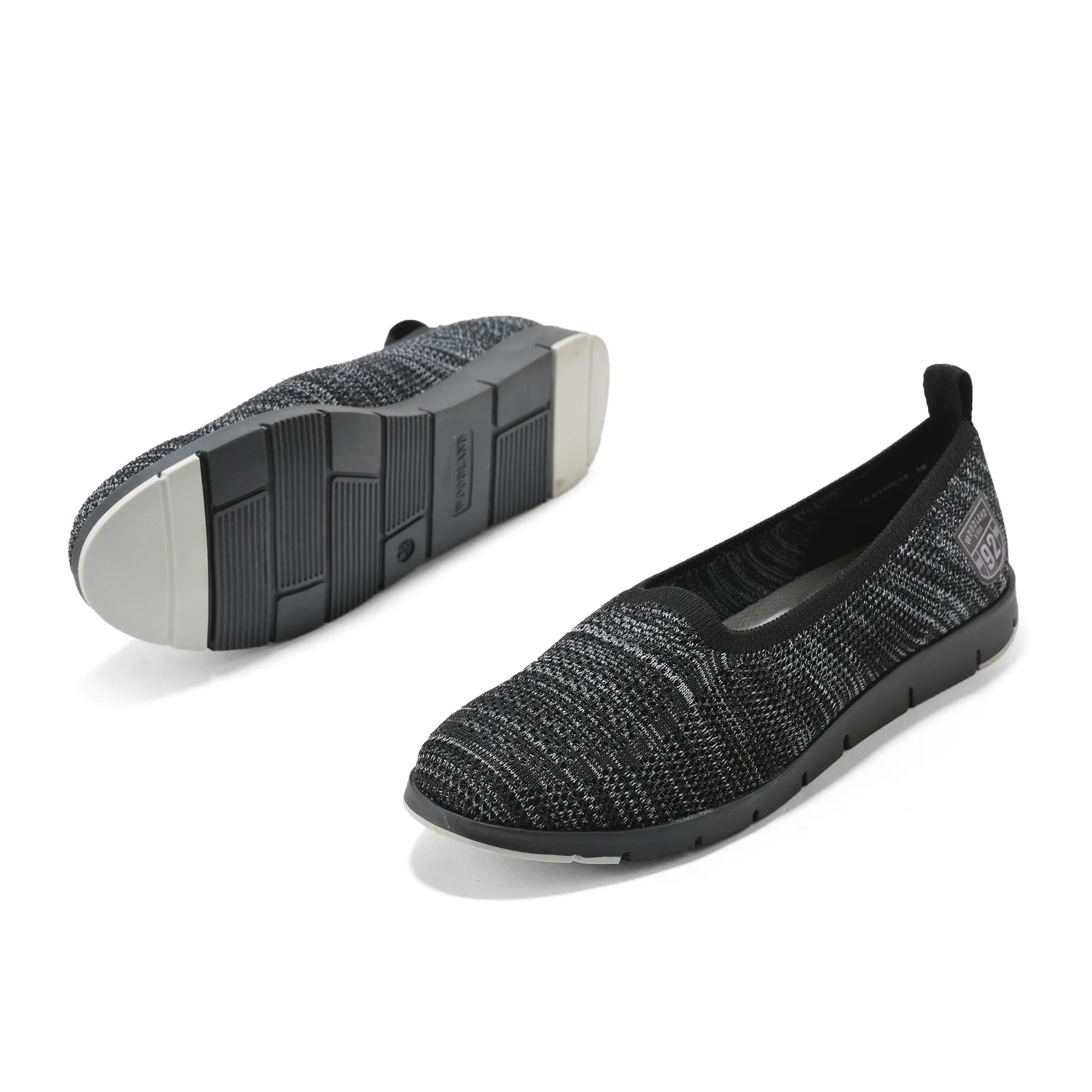 Woodland Ladies Black Fabric Bally Slip-On Shoes - Thumbnail 6