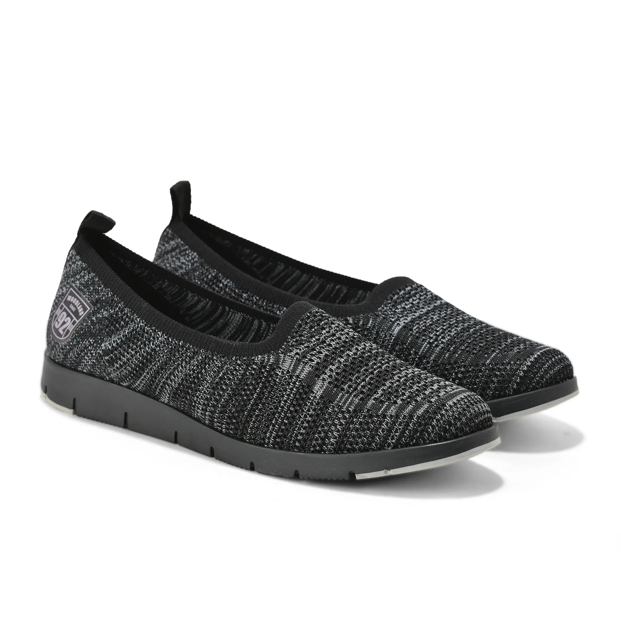 Woodland Ladies Black Fabric Bally Slip-On Shoes - Thumbnail 8