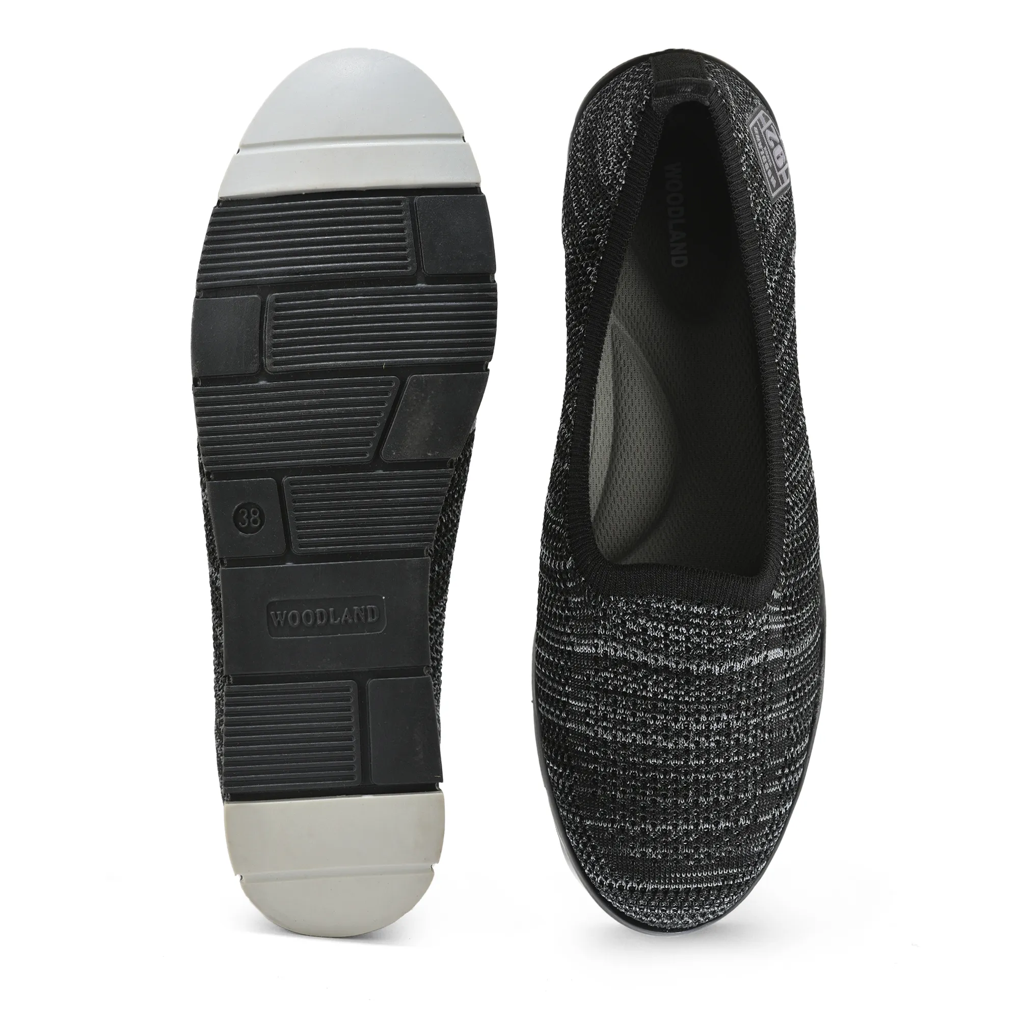 Woodland Ladies Black Fabric Bally Slip-On Shoes - Thumbnail 9