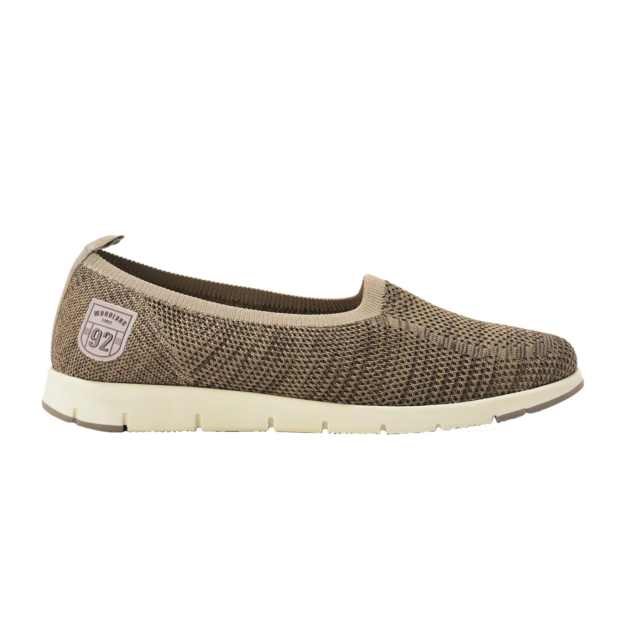 Woodland Ladies Camel Fabric Bally Slip-On Shoes - Thumbnail 2
