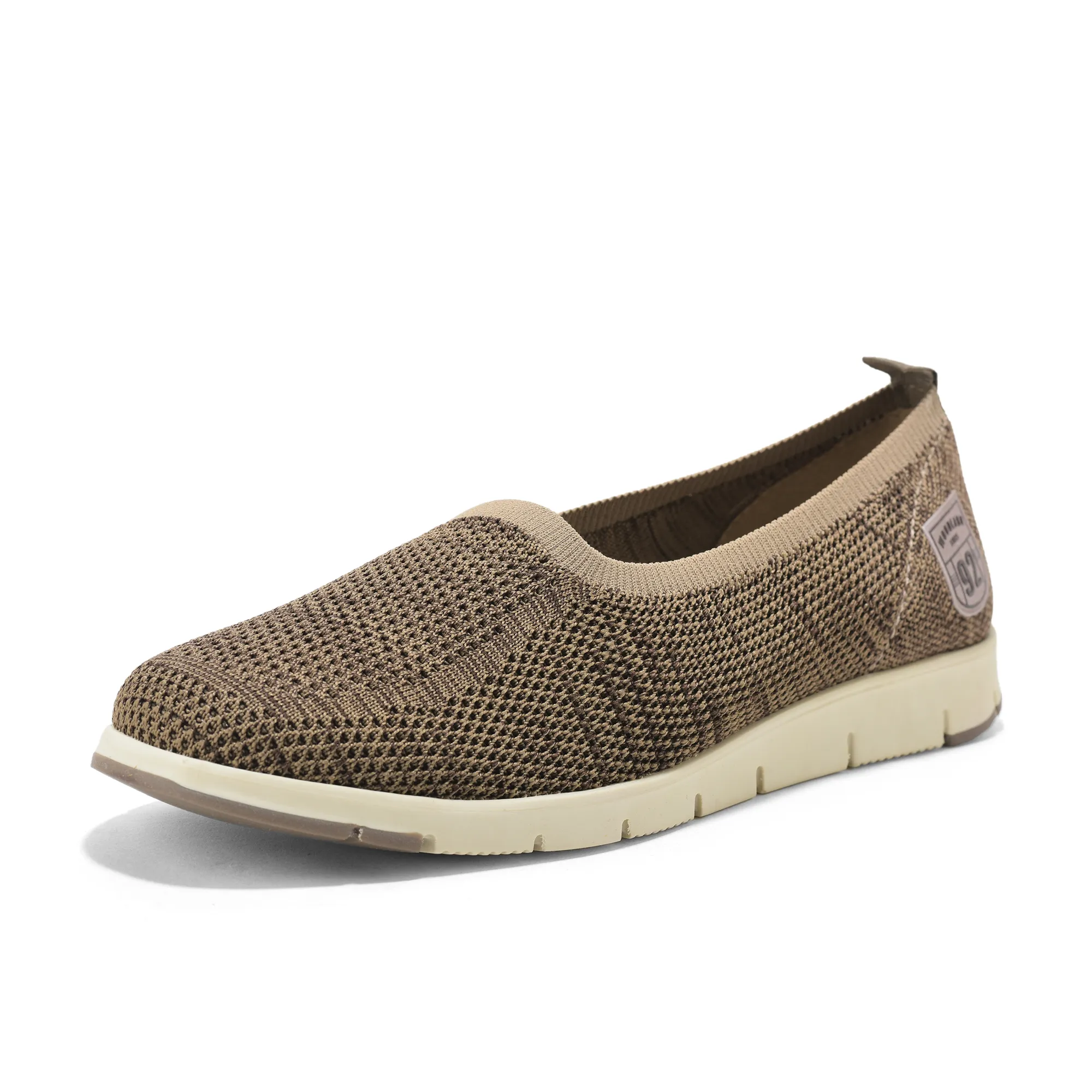 Woodland Ladies Camel Fabric Bally Slip-On Shoes - Thumbnail 11