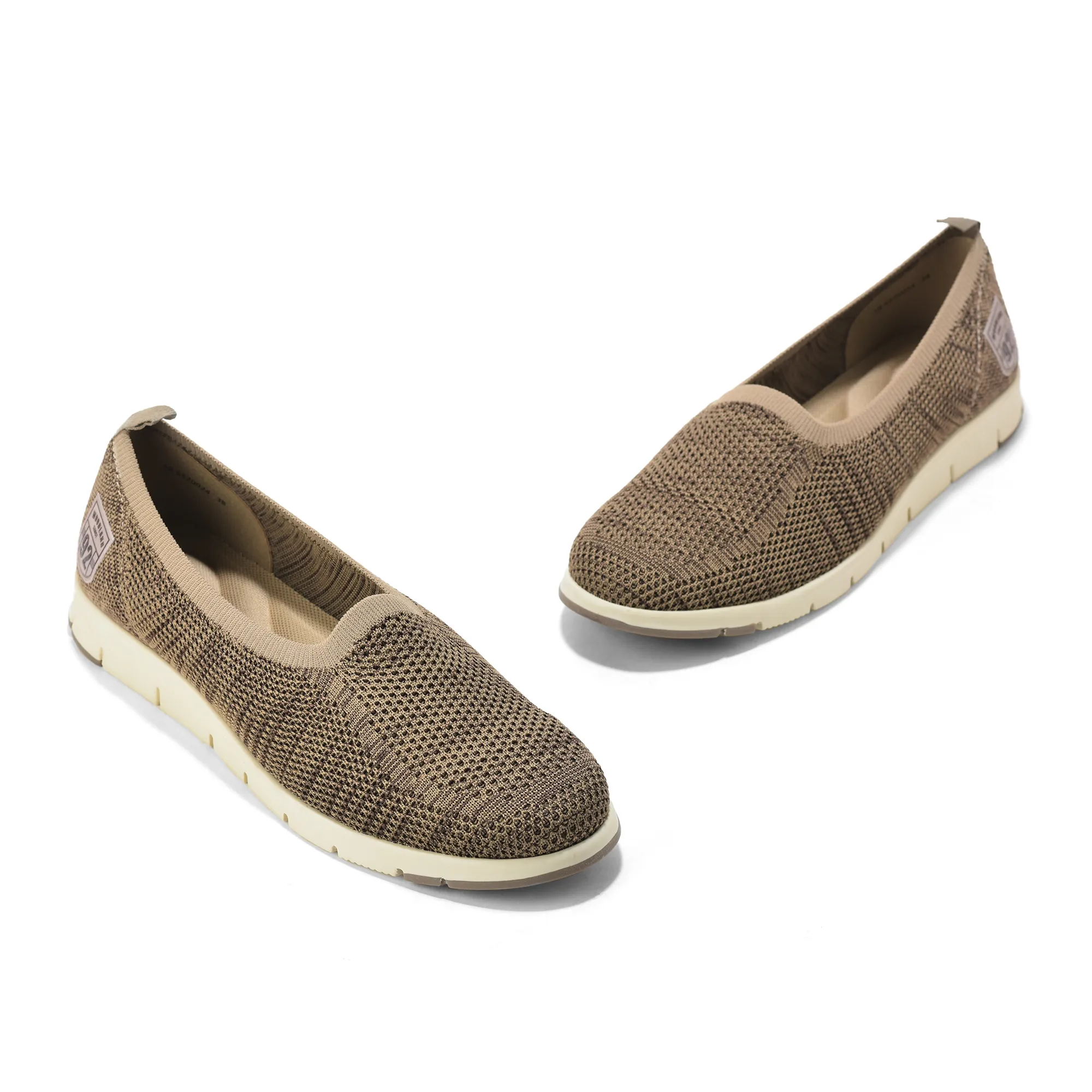 Woodland Ladies Camel Fabric Bally Slip-On Shoes - Thumbnail 3