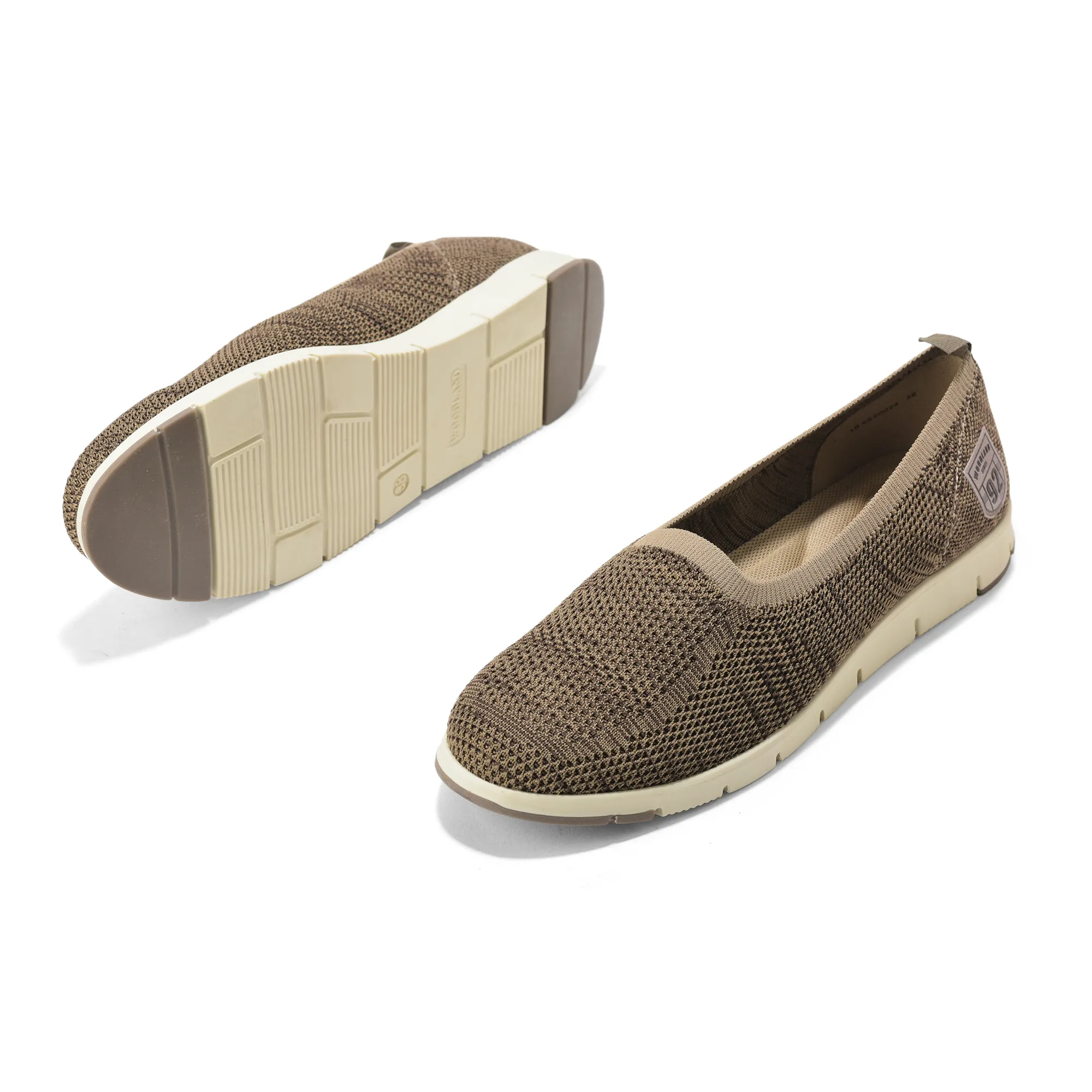 Woodland Ladies Camel Fabric Bally Slip-On Shoes - Thumbnail 6