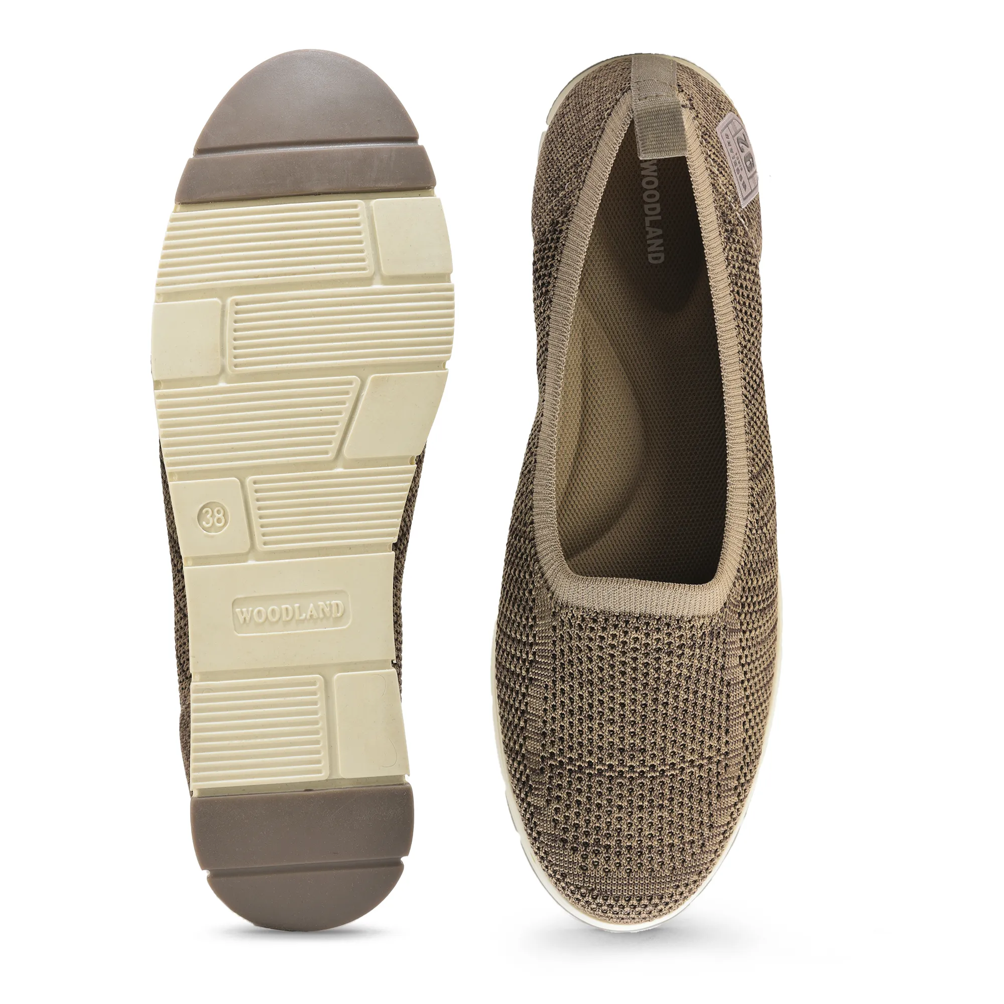 Woodland Ladies Camel Fabric Bally Slip-On Shoes - Thumbnail 9