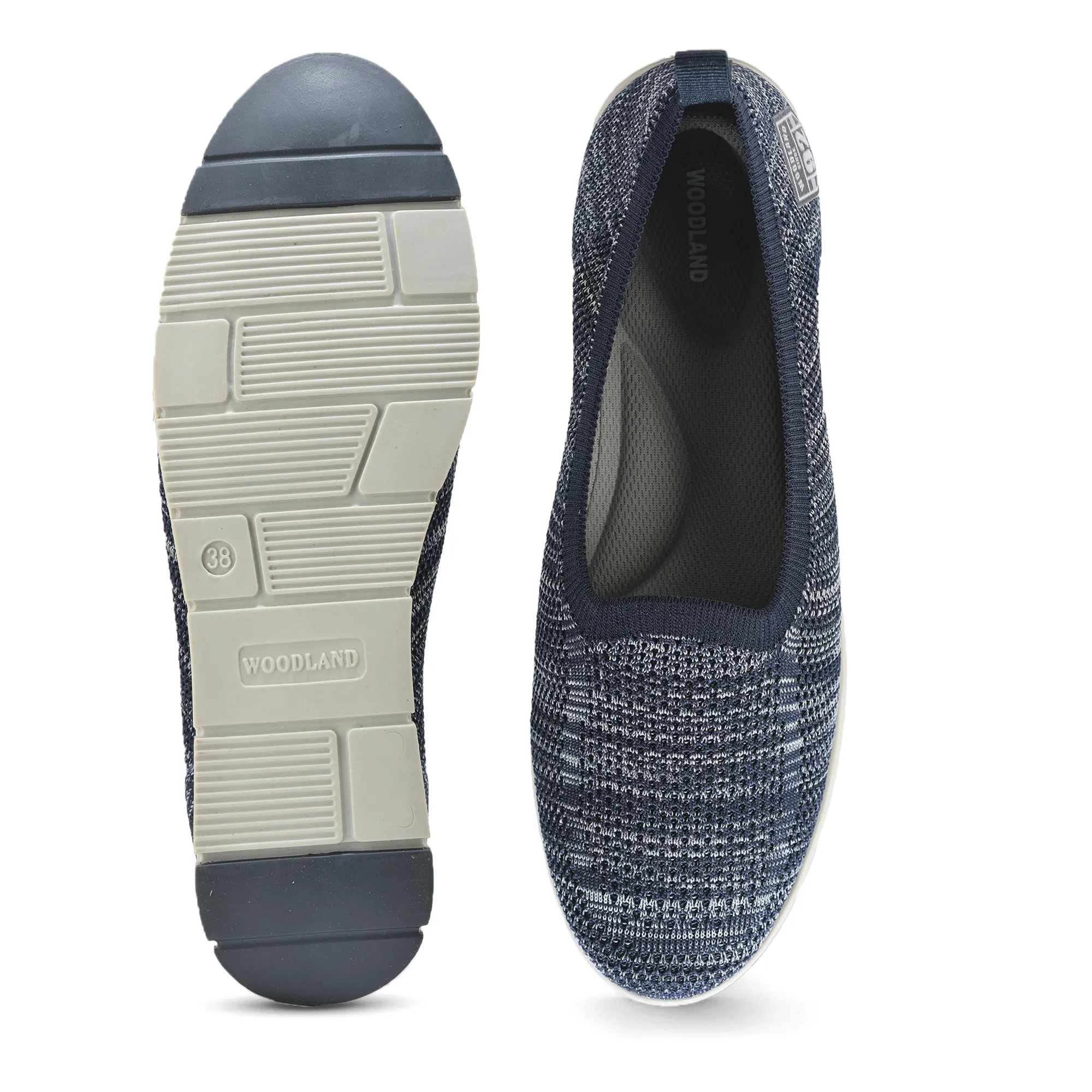 Woodland Ladies Navy Fabric Bally Slip-On Shoes - Thumbnail 9