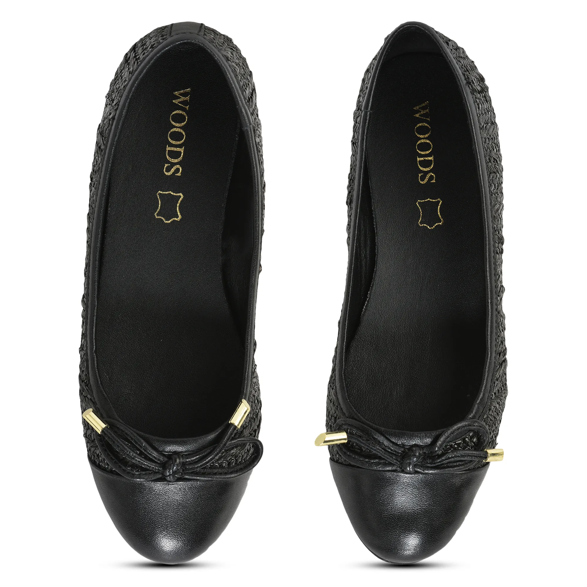 Woodland Ladies Black  Raffia Bow Bally Flats - Thumbnail 2