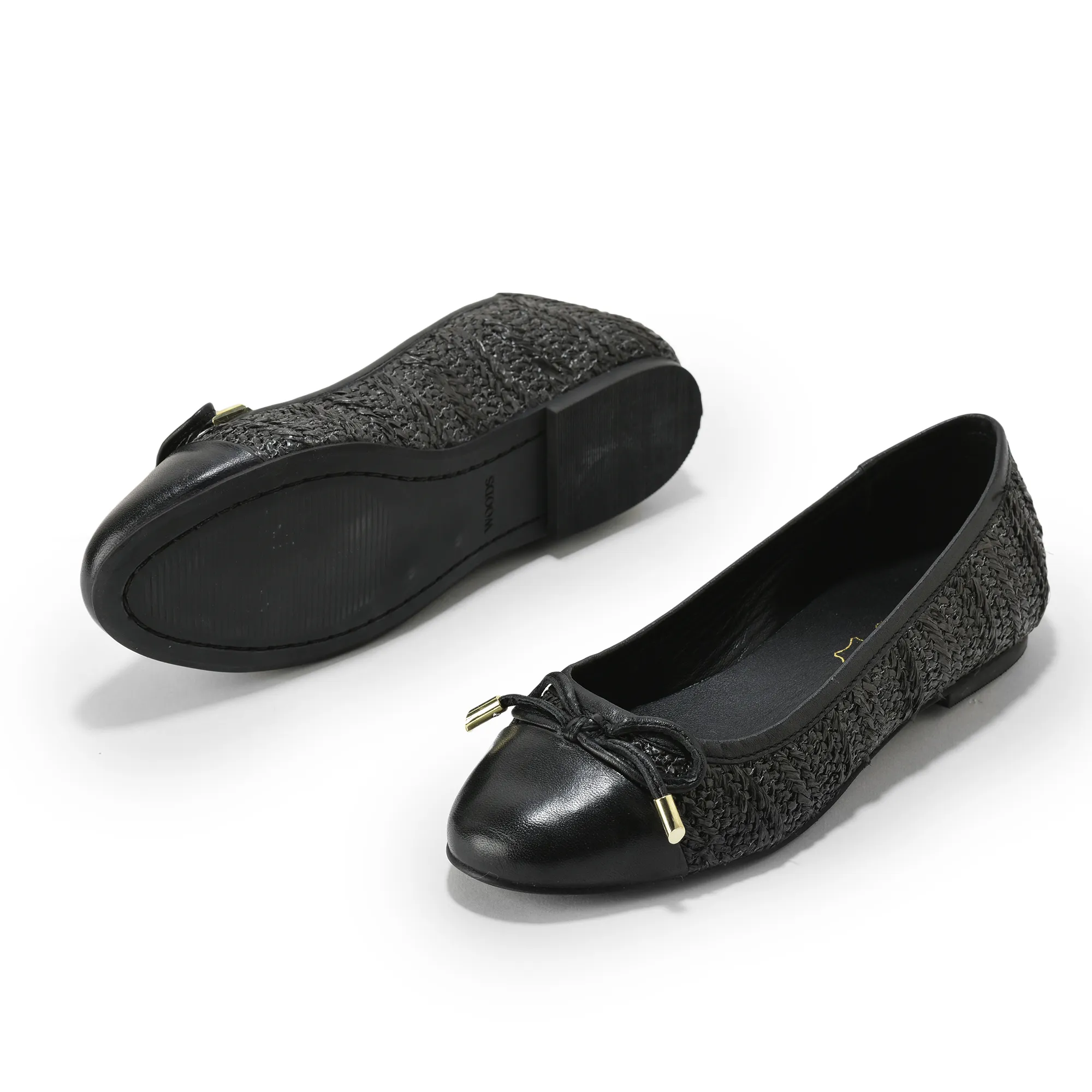 Woodland Ladies Black  Raffia Bow Bally Flats - Thumbnail 4