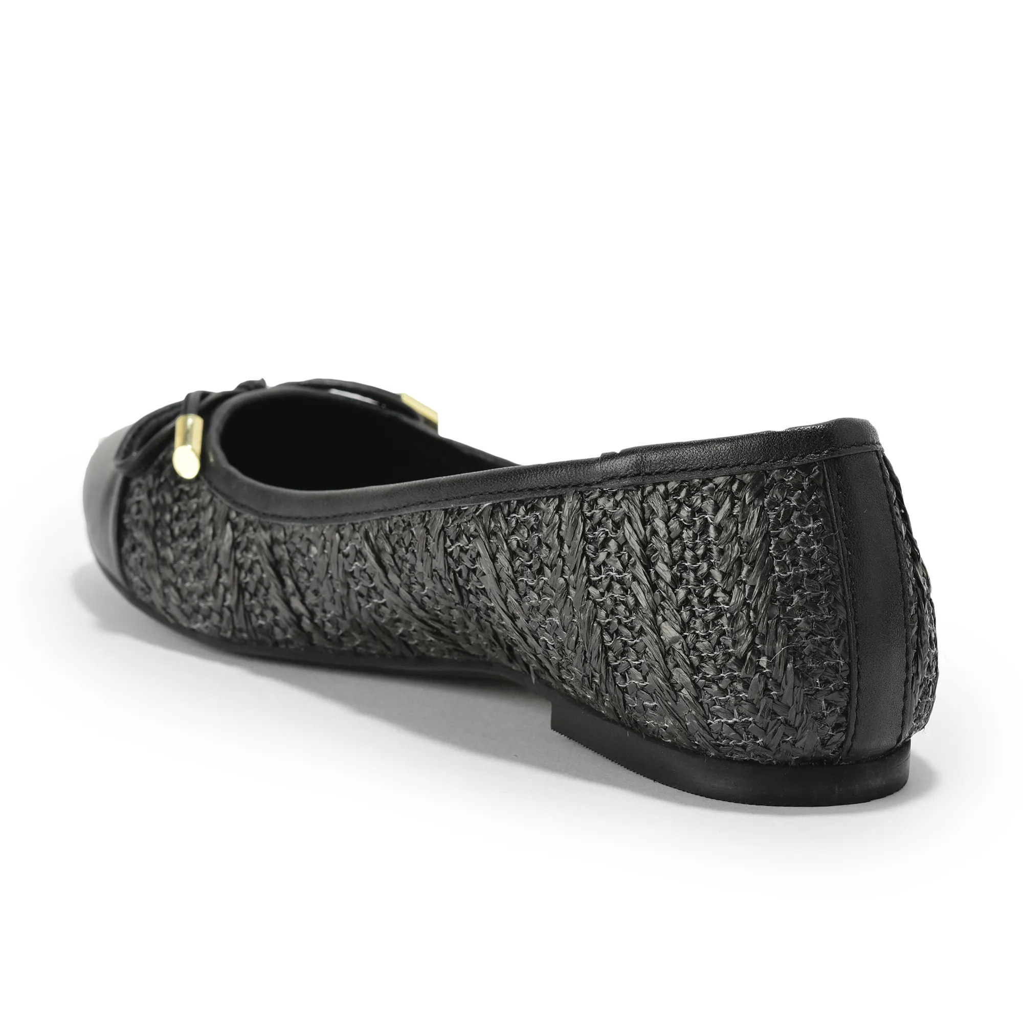 Woodland Ladies Black  Raffia Bow Bally Flats - Thumbnail 5