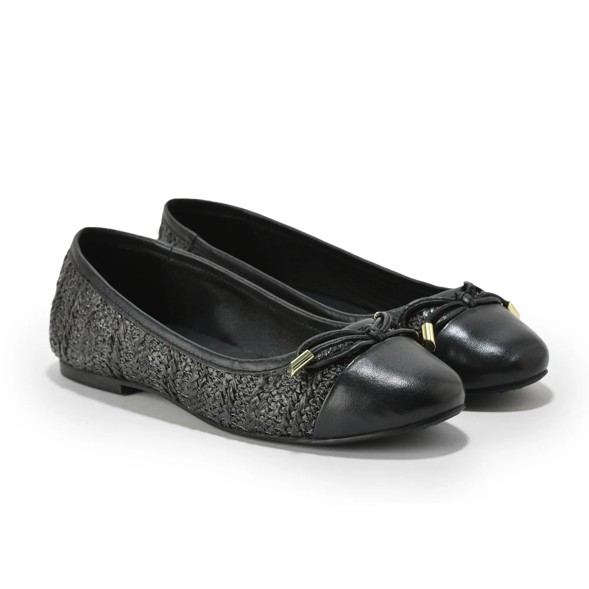 Woodland Ladies Black  Raffia Bow Bally Flats - Thumbnail 6