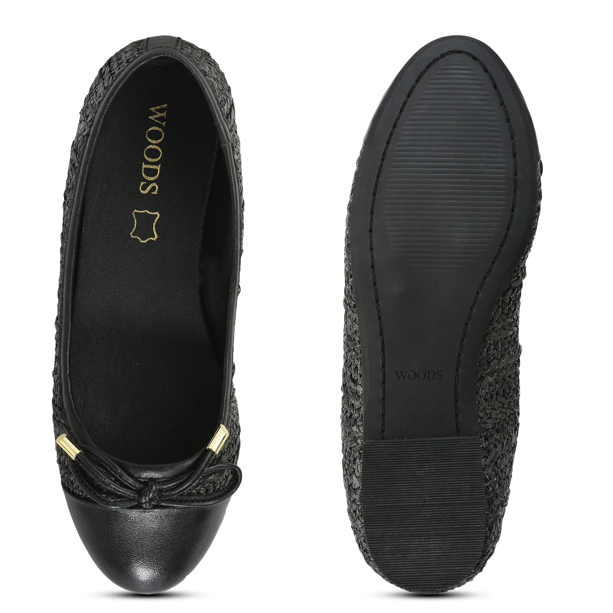 Woodland Ladies Black  Raffia Bow Bally Flats - Thumbnail 7