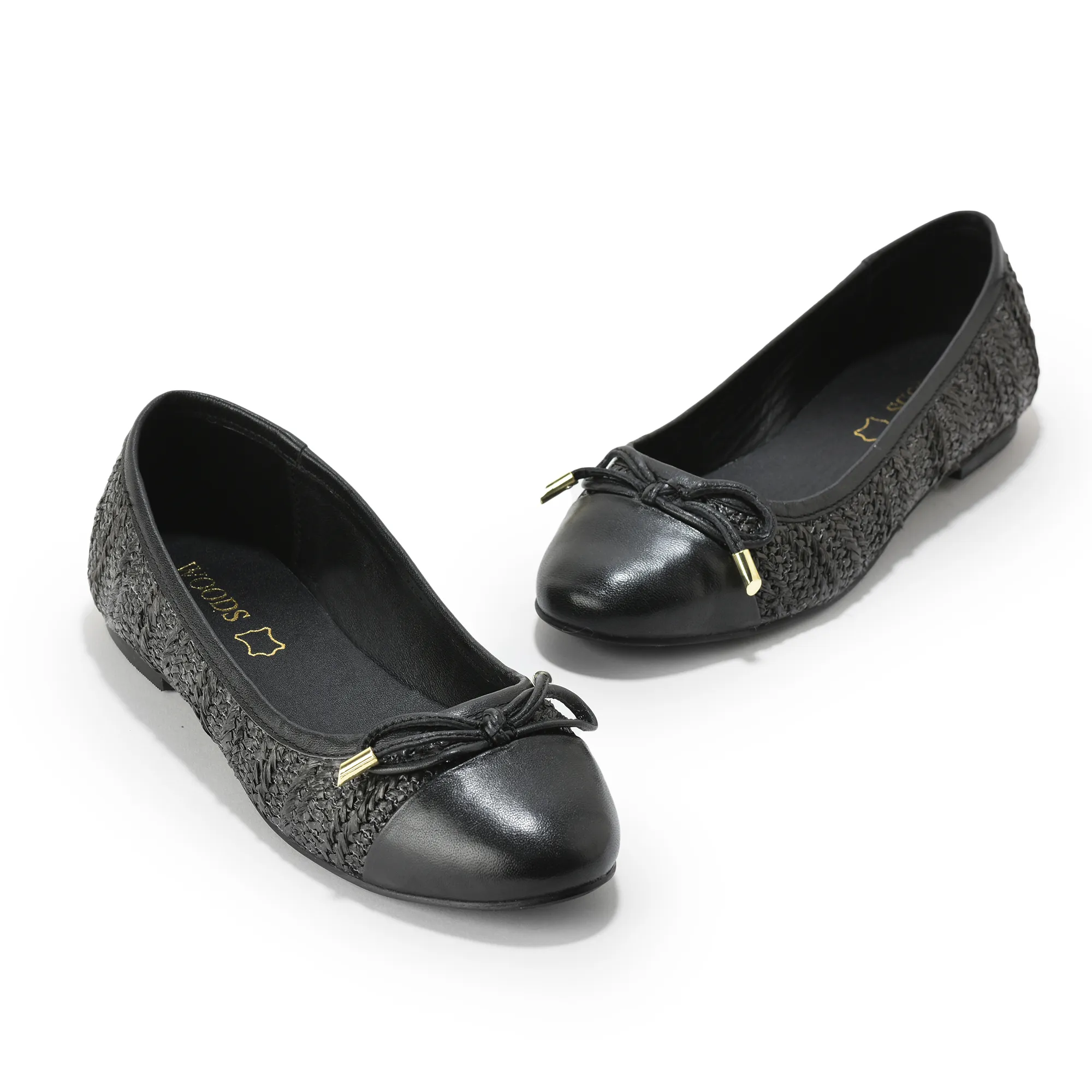Woodland Ladies Black  Raffia Bow Bally Flats - Thumbnail 8