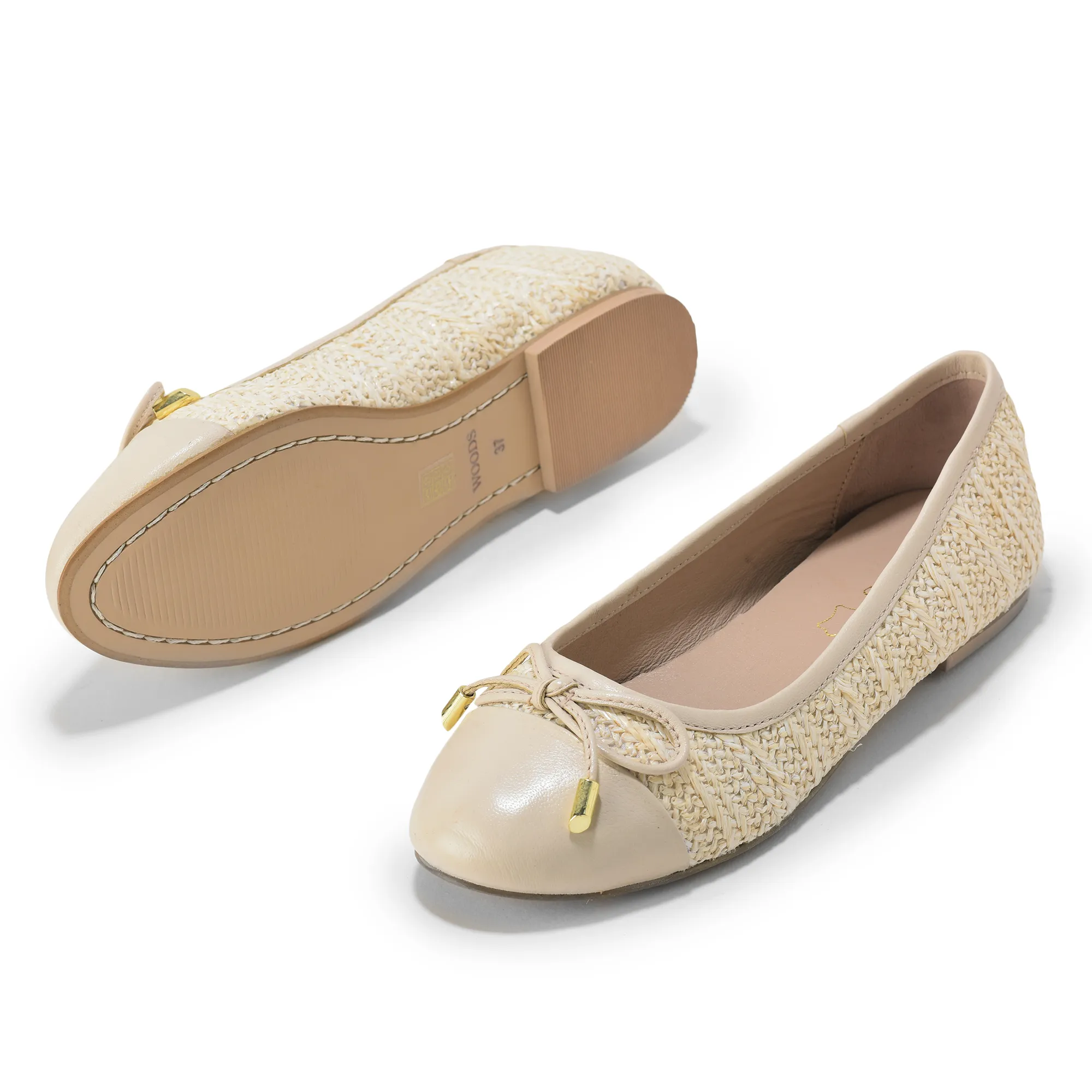Woodland Ladies Ivory Raffia Bow Bally Flats - Thumbnail 4