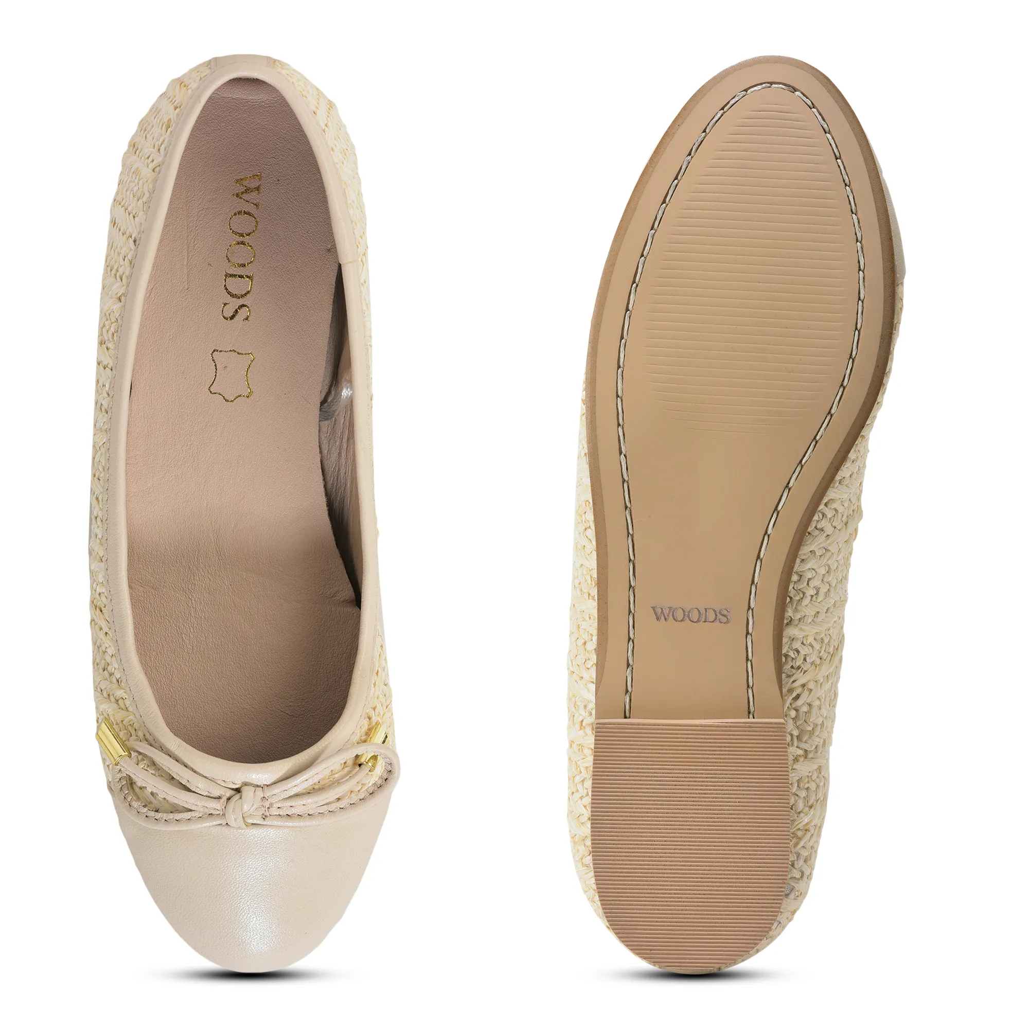 Woodland Ladies Ivory Raffia Bow Bally Flats - Thumbnail 7