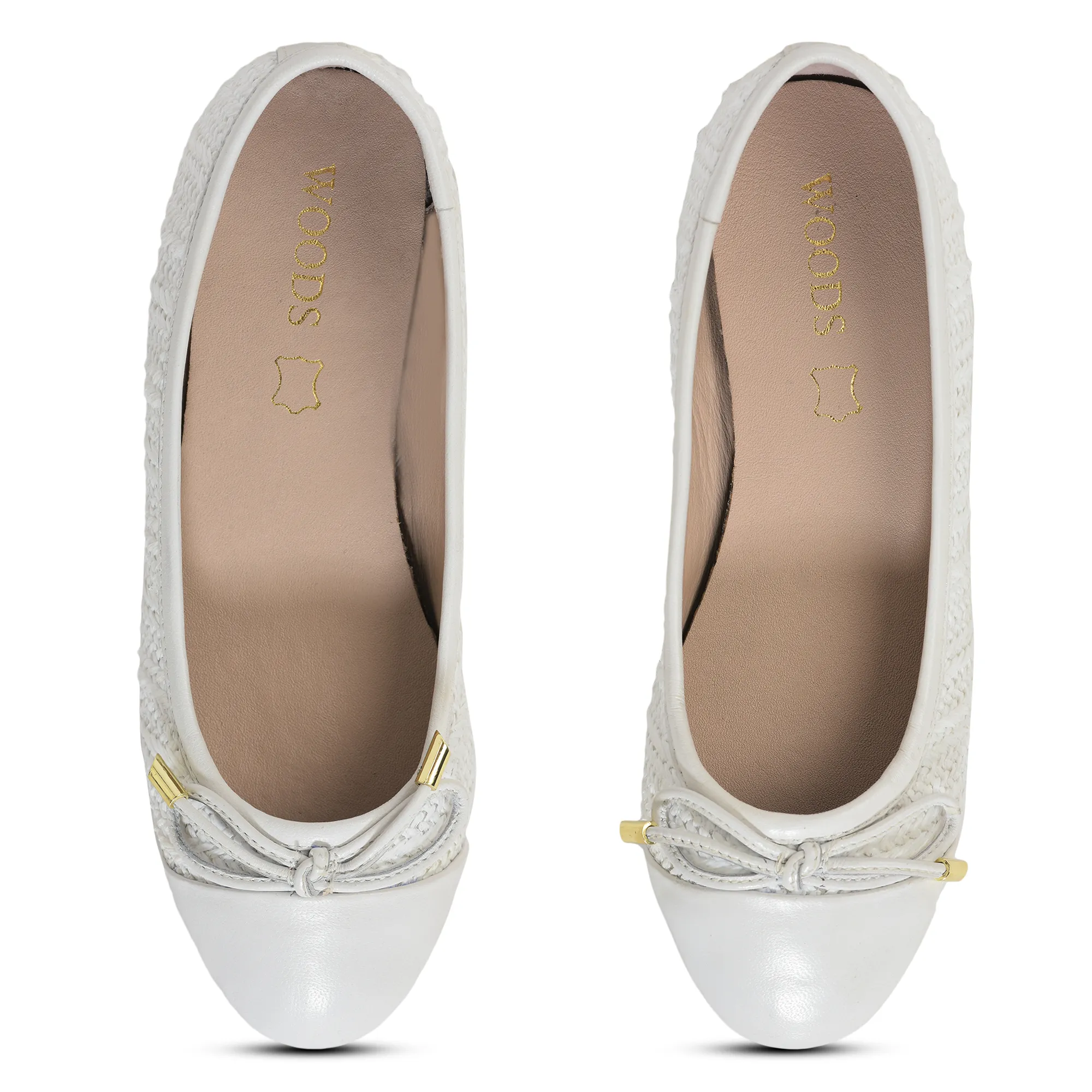 Woodland Ladies White  Raffia Bow Bally Flats - Thumbnail 2