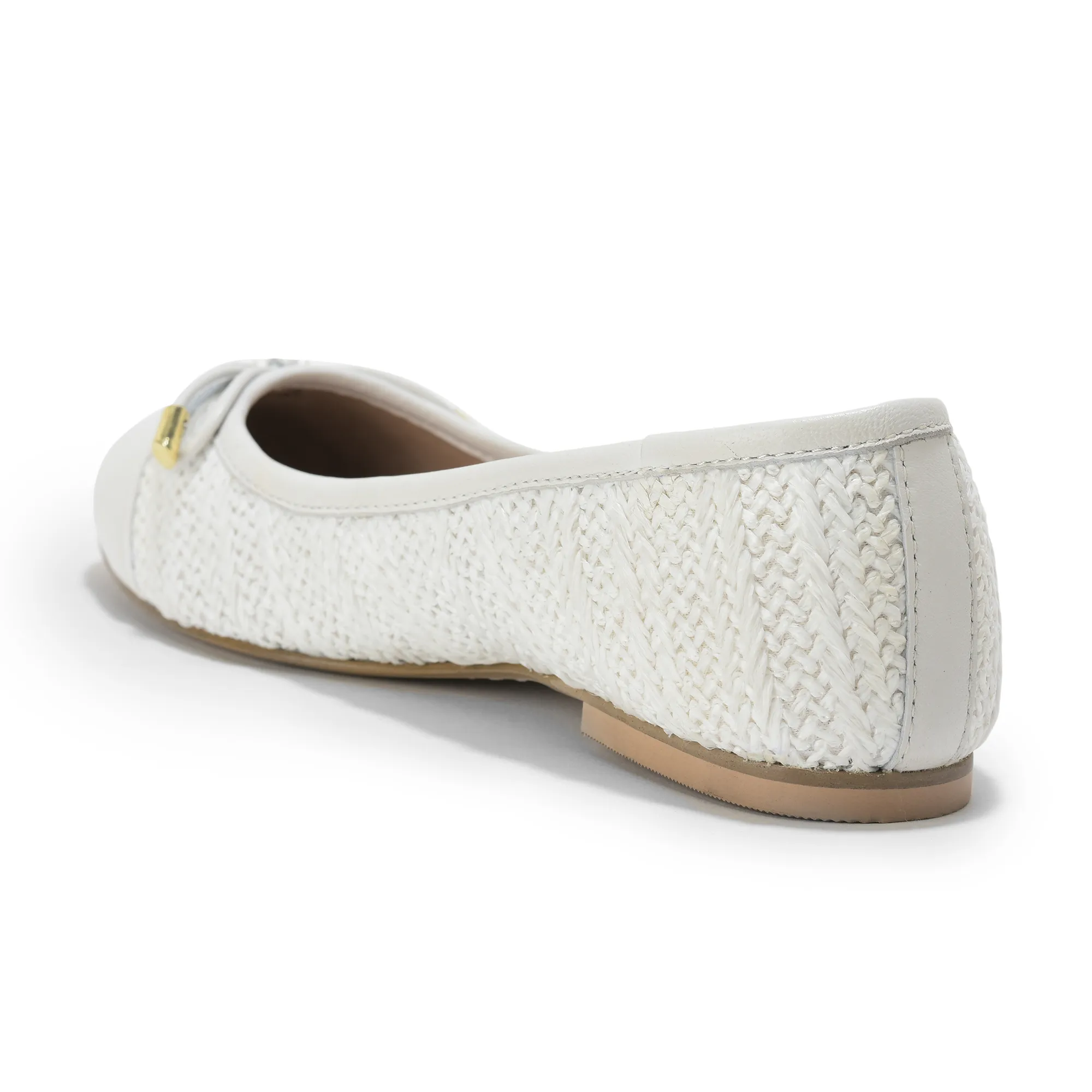 Woodland Ladies White  Raffia Bow Bally Flats - Thumbnail 5