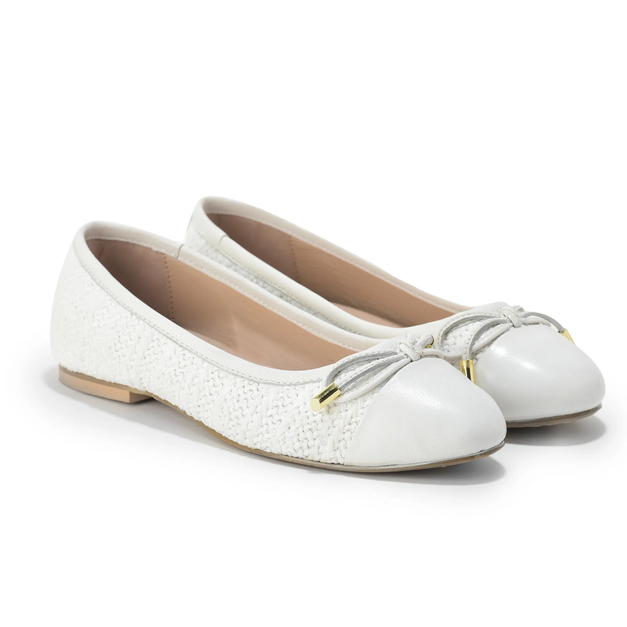 Woodland Ladies White  Raffia Bow Bally Flats - Thumbnail 6