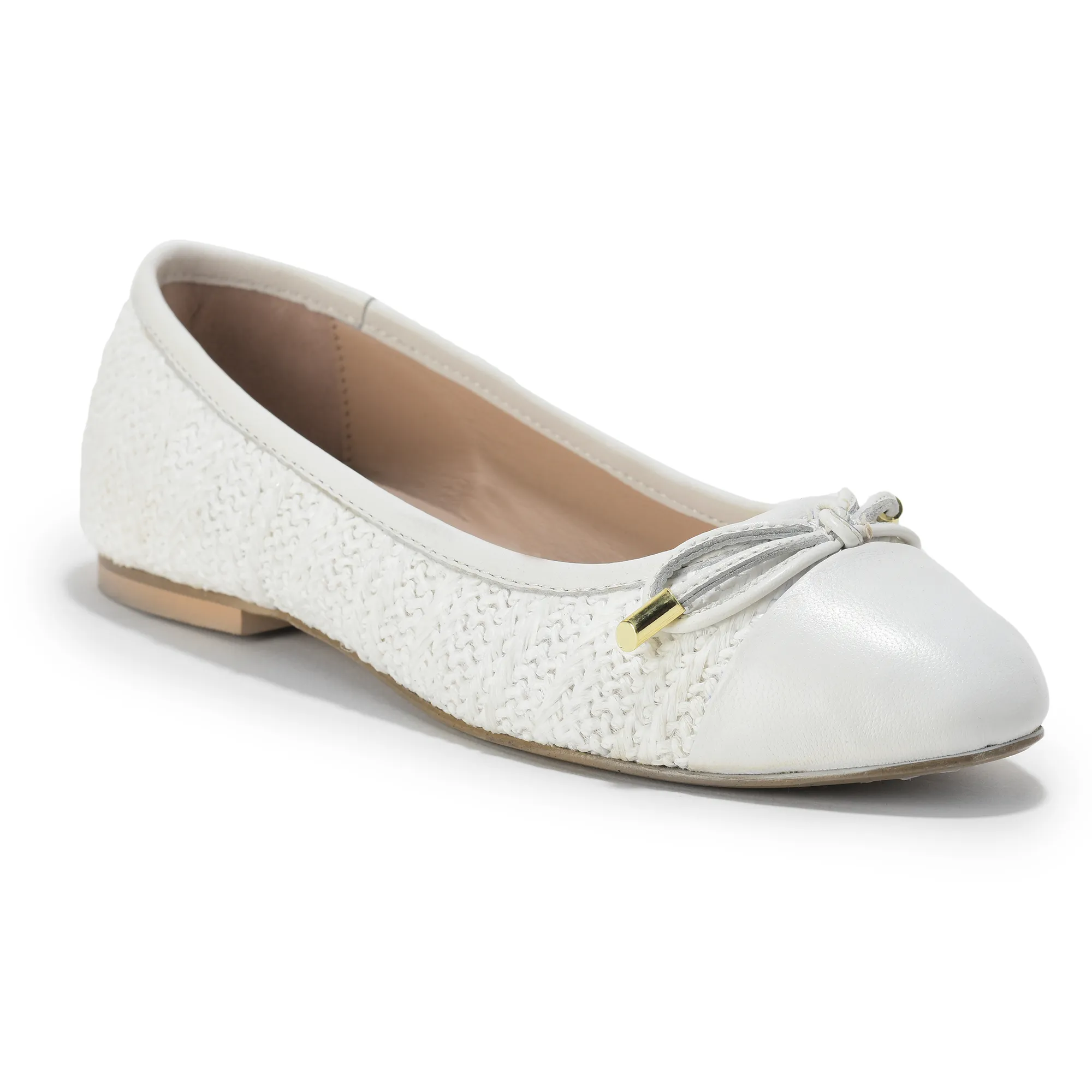 Woodland Ladies White  Raffia Bow Bally Flats - Thumbnail 8