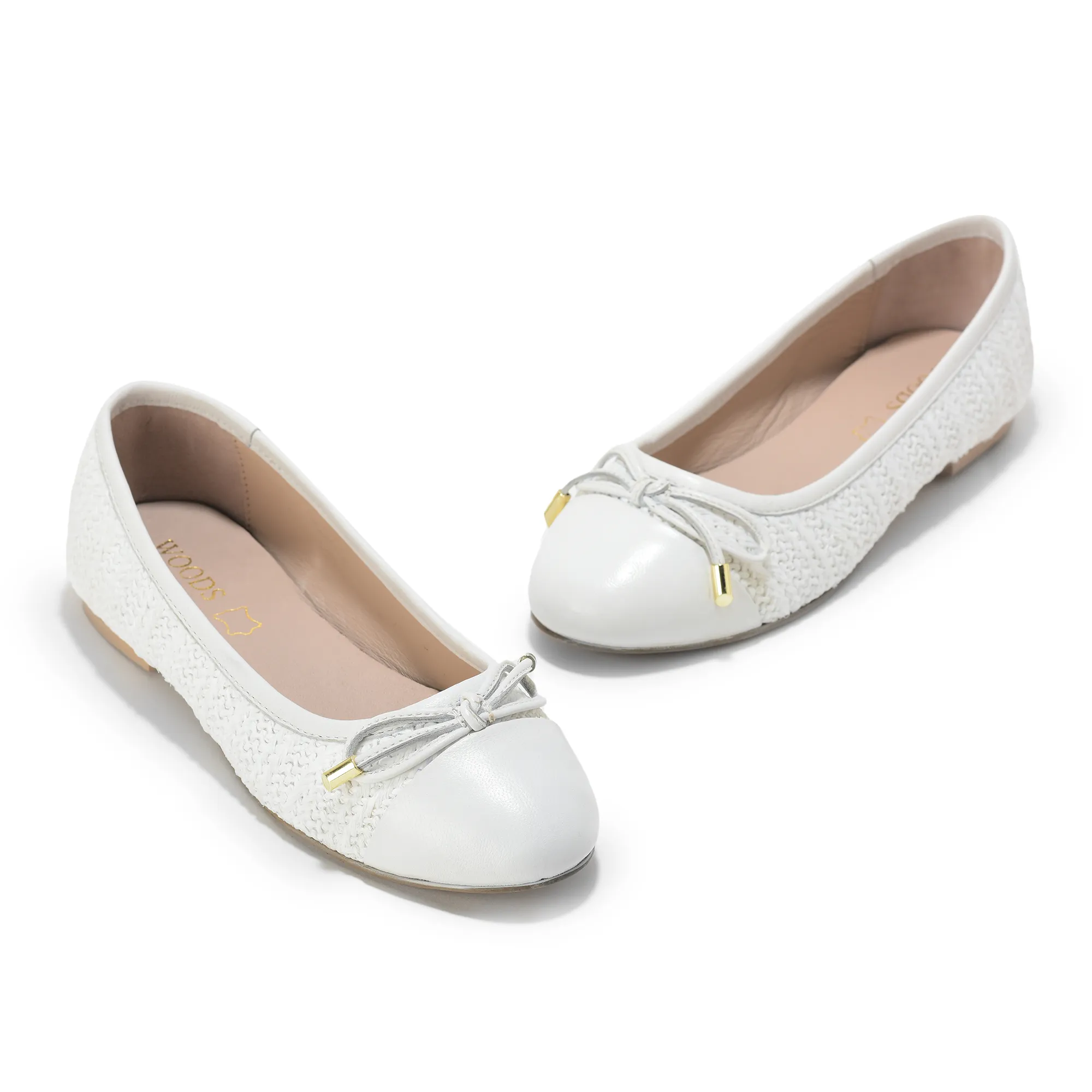 Woodland Ladies White  Raffia Bow Bally Flats - Thumbnail 9