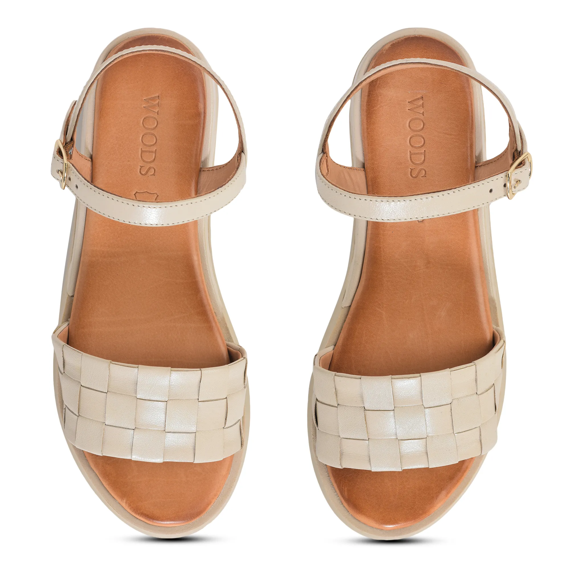 Woodland Ladies Ivory Woven Leather Sandal - Thumbnail 2