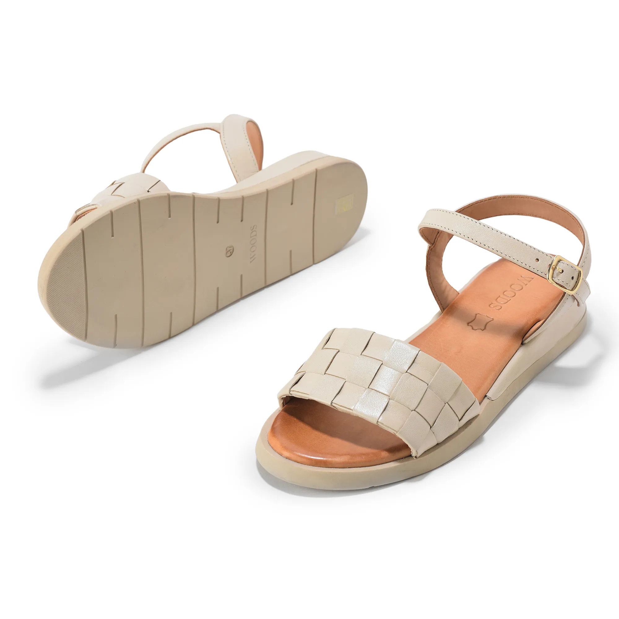 Woodland Ladies Ivory Woven Leather Sandal - Thumbnail 4