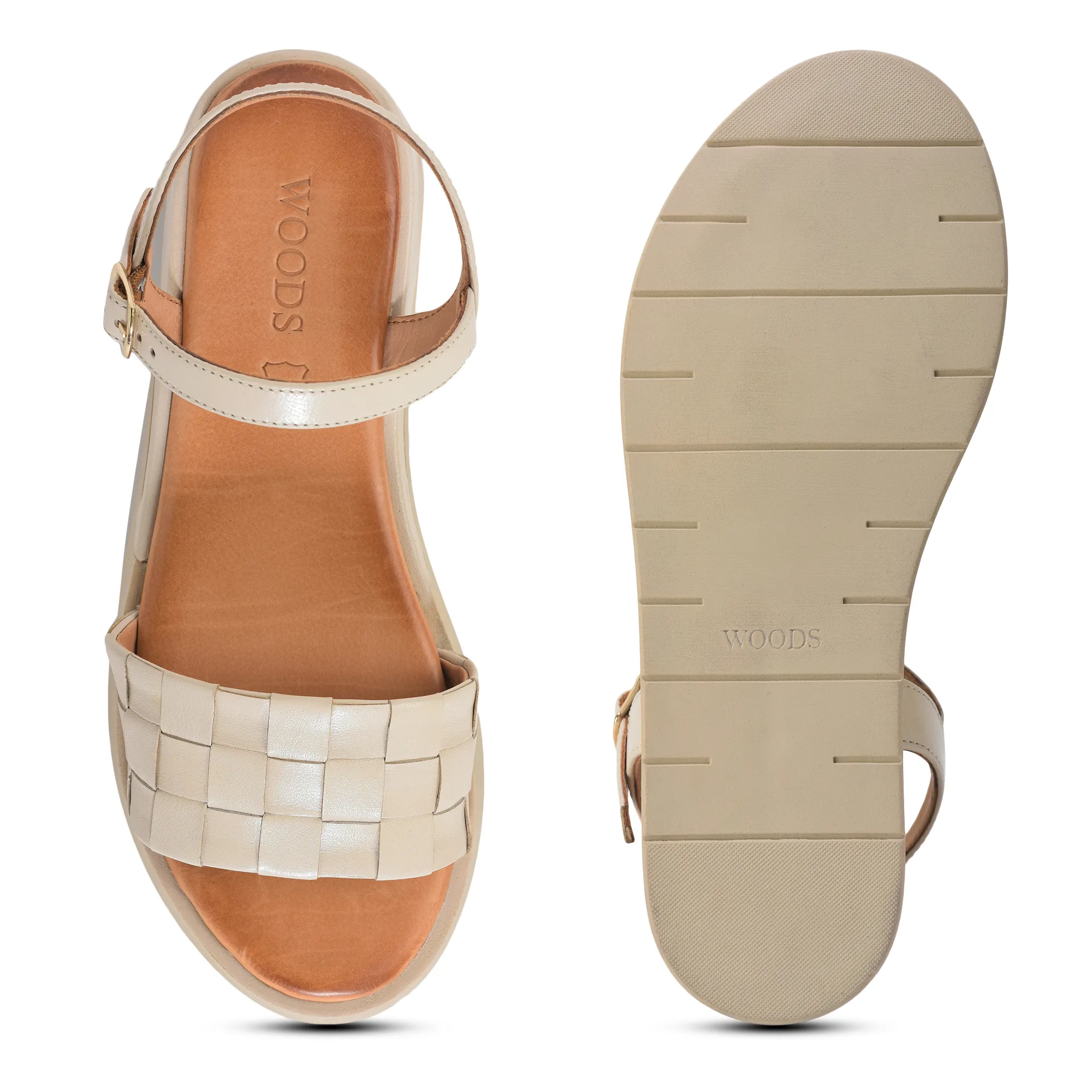 Woodland Ladies Ivory Woven Leather Sandal - Thumbnail 7